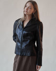 Black Modern Leather Zip Jacket