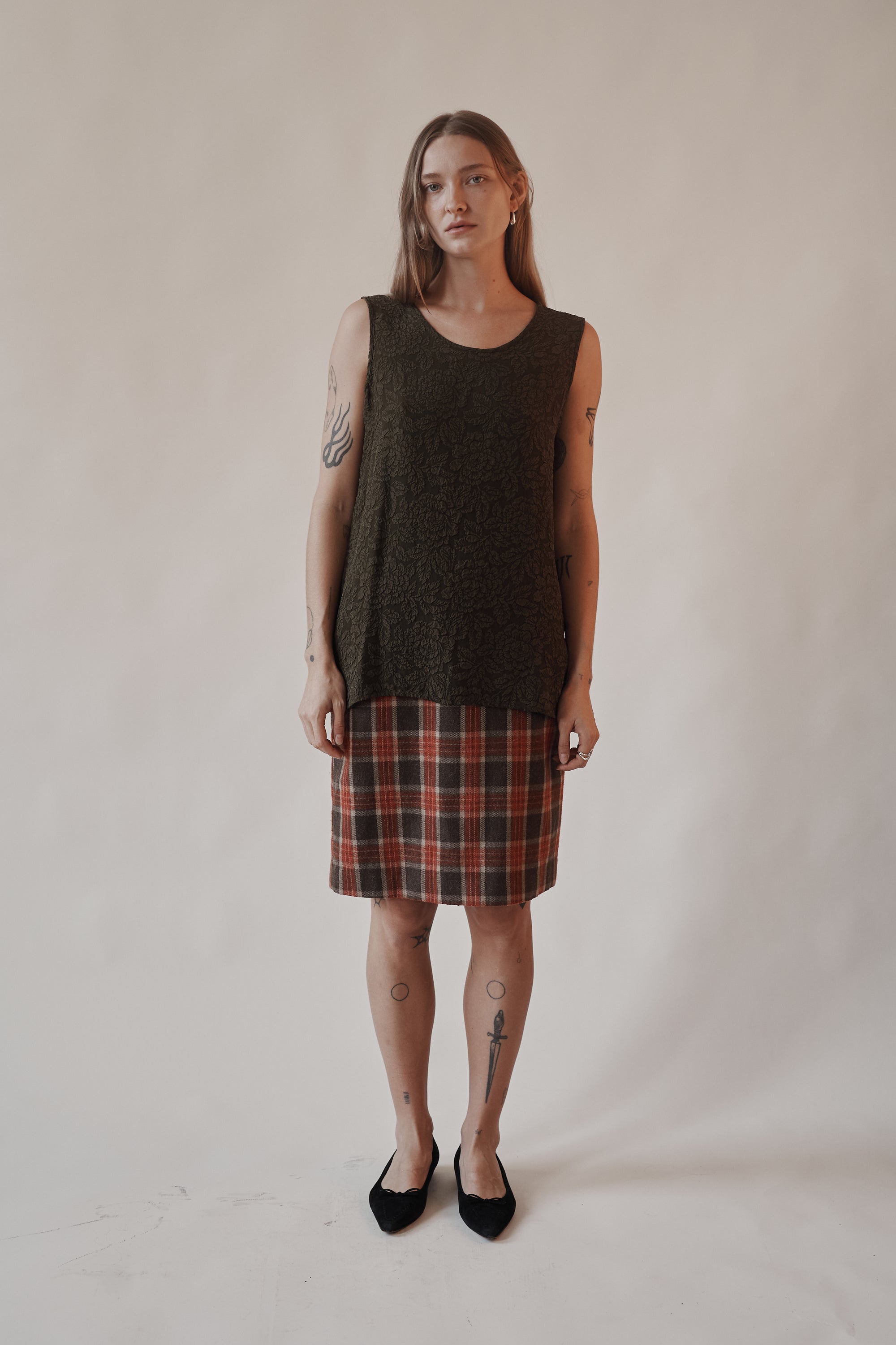Moss Floral Embossed Silk Tank