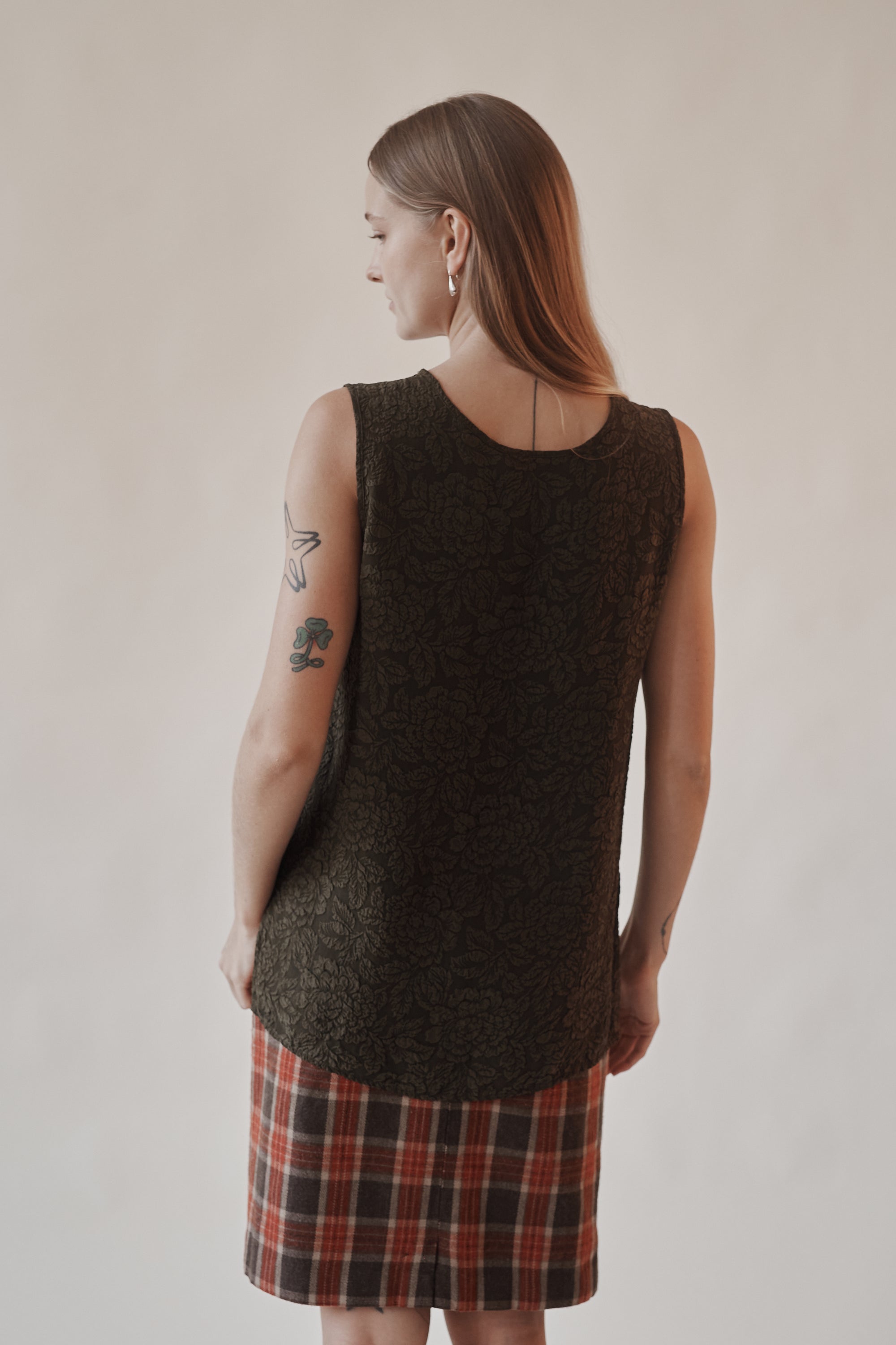Moss Floral Embossed Silk Tank