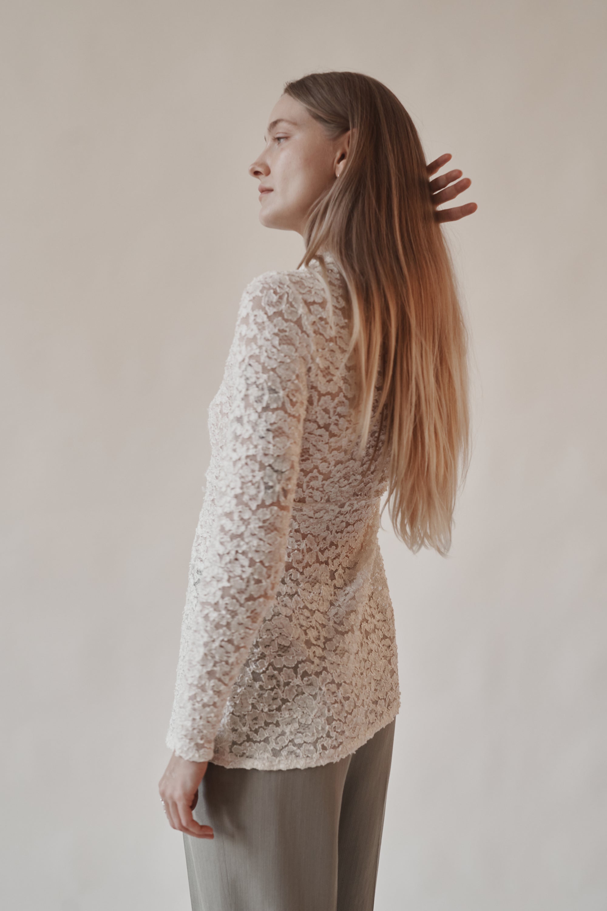 Ivory Lace Button-Up Blouse