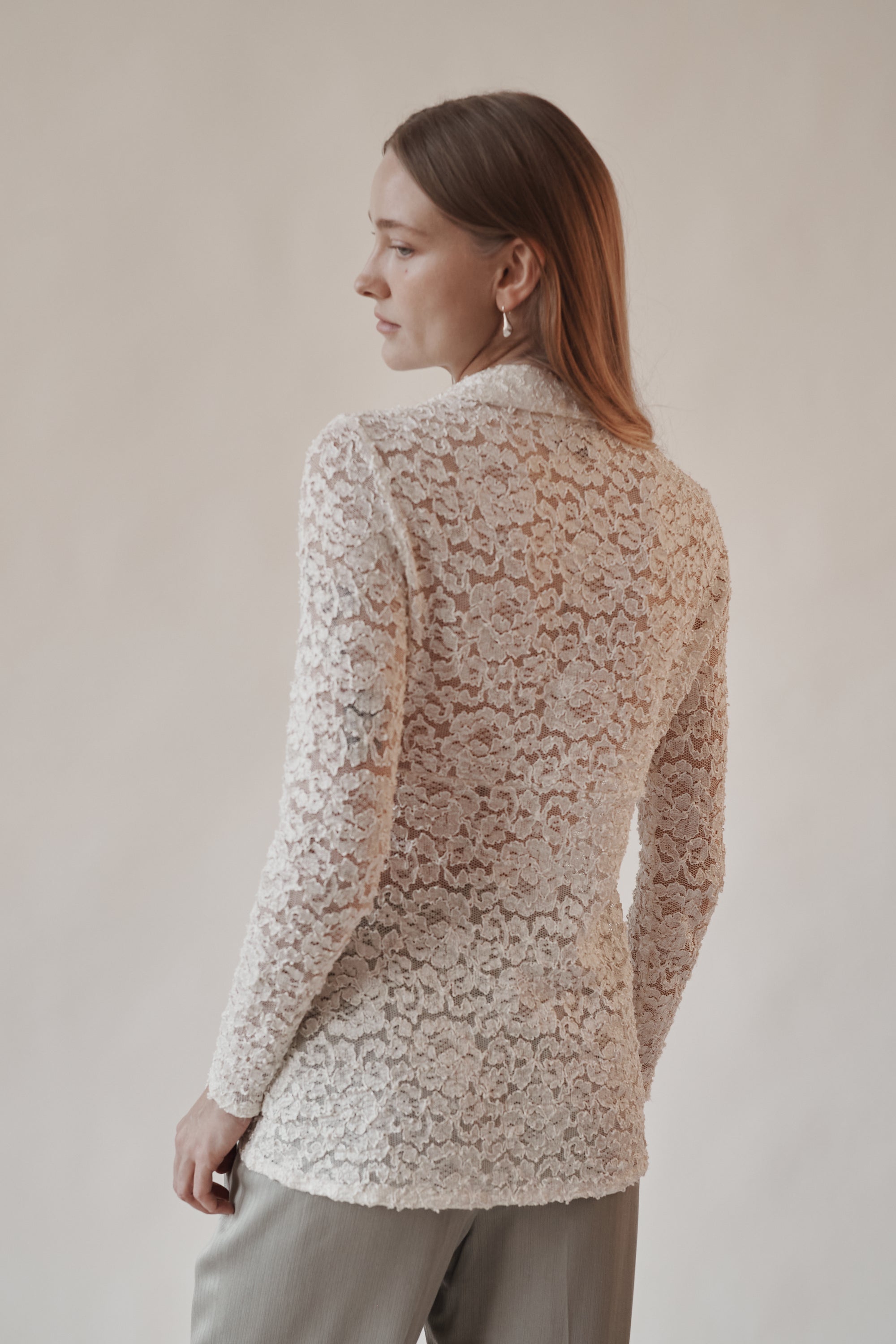 Ivory Lace Button-Up Blouse