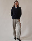 Navy Cashmere V-Neck Sweater