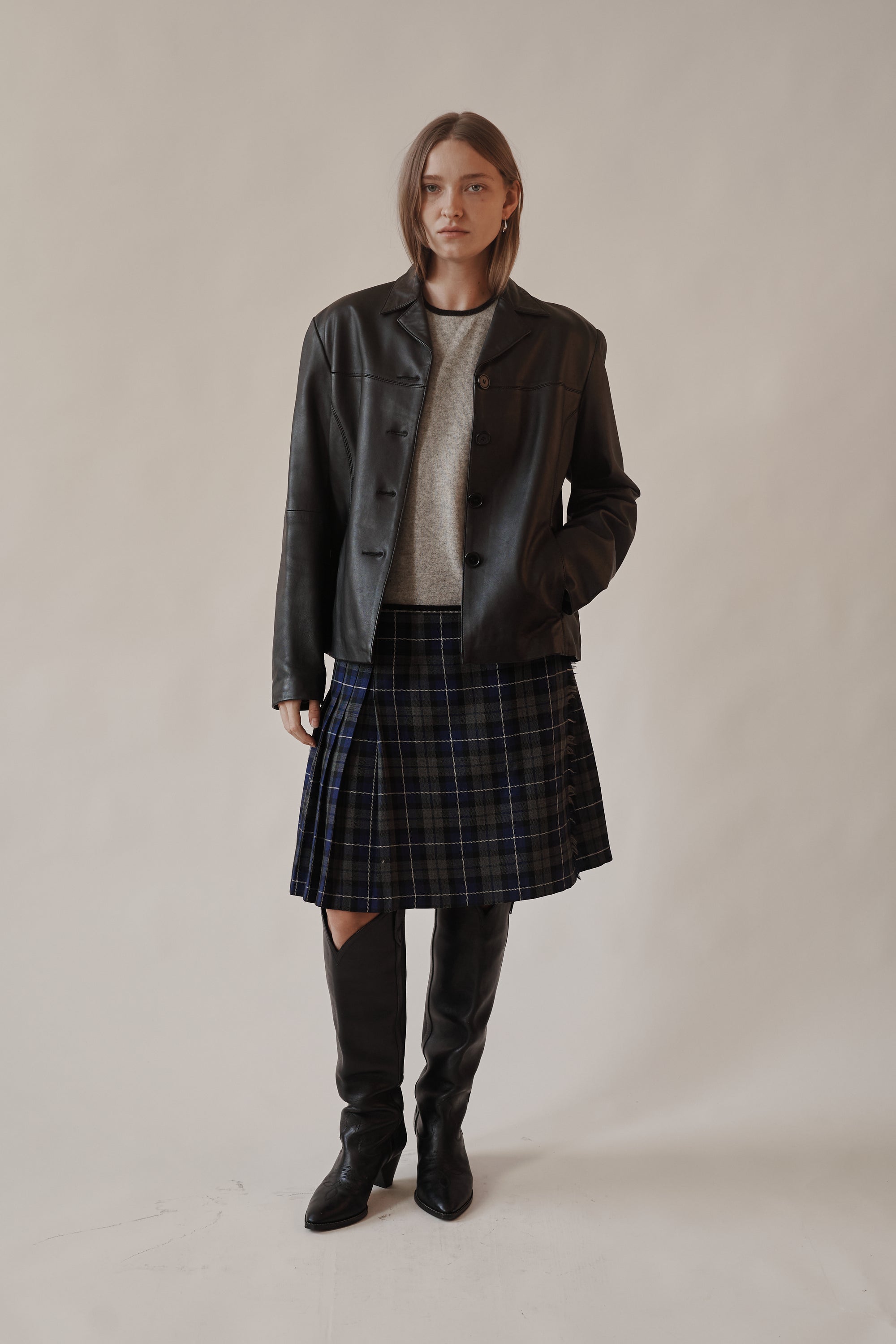Ink Boxy Leather Jacket
