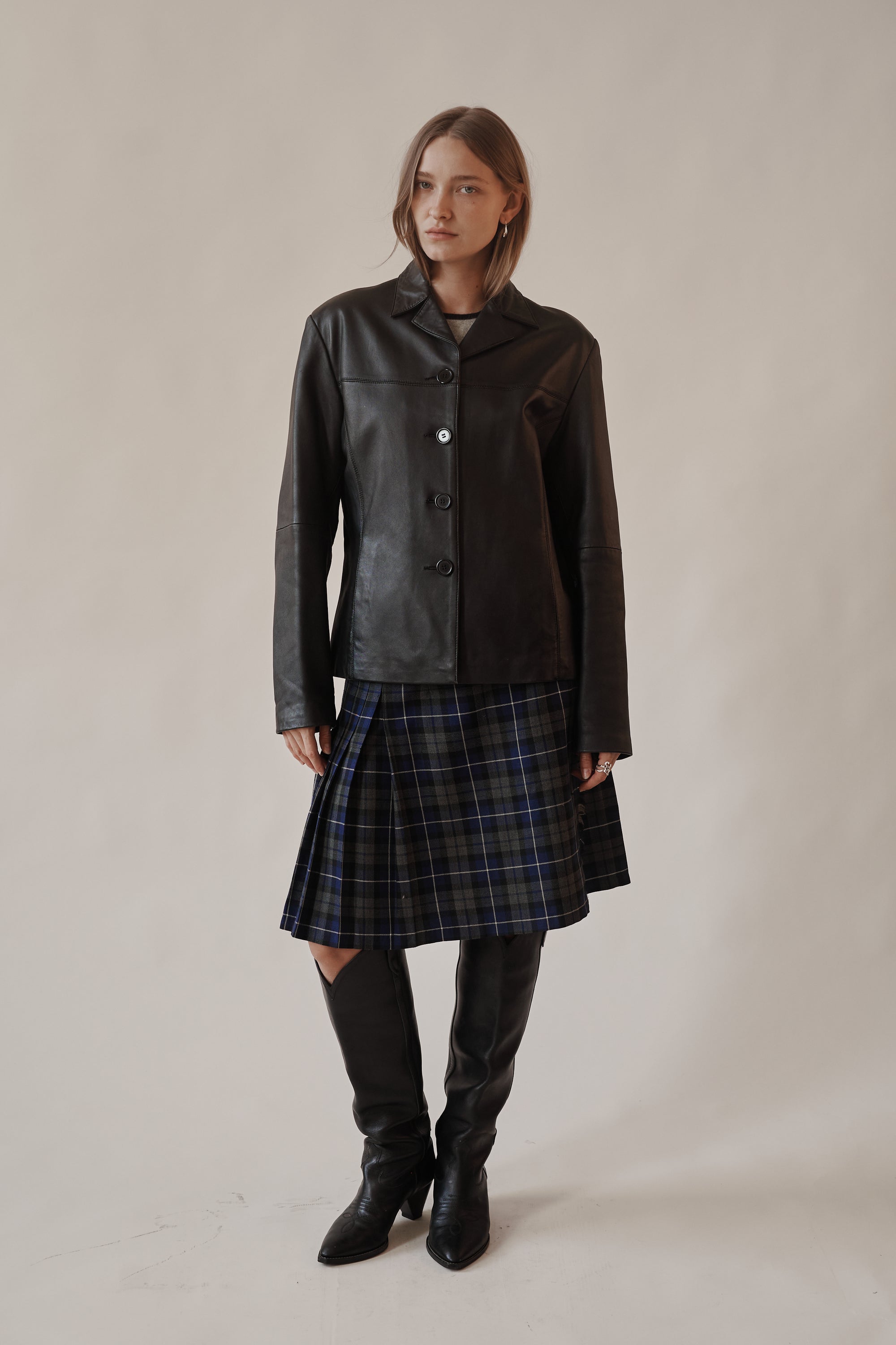 Ink Boxy Leather Jacket