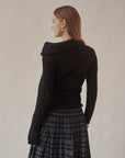 Navy Plaid Pleated Wrap Skirt