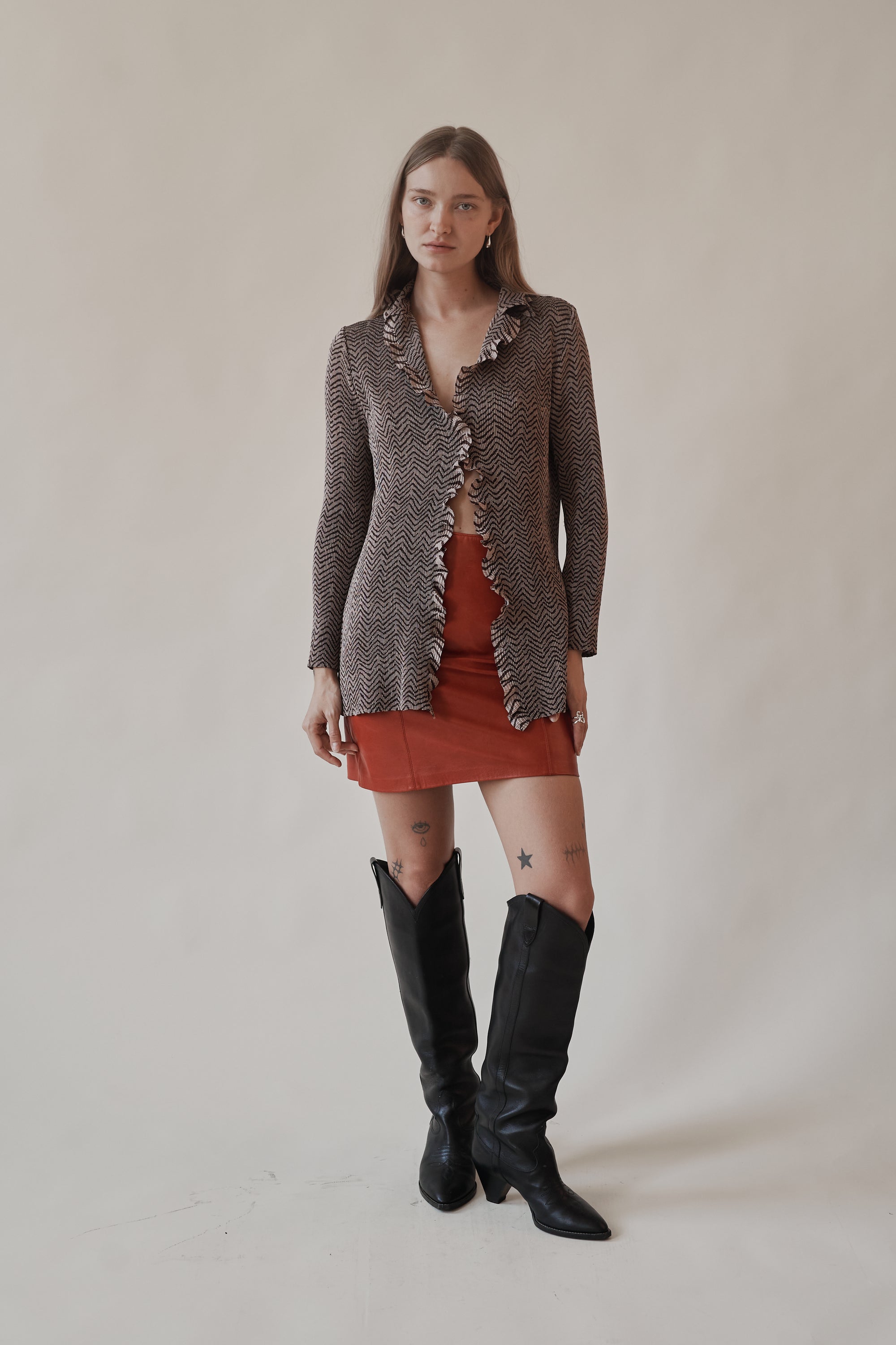 Cappuccino Geometric Pleat Top