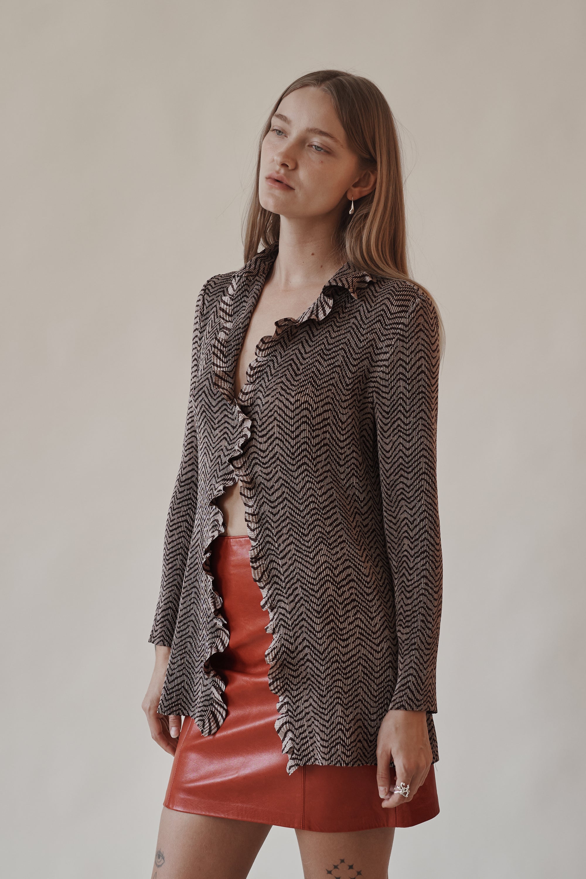 Cappuccino Geometric Pleat Top