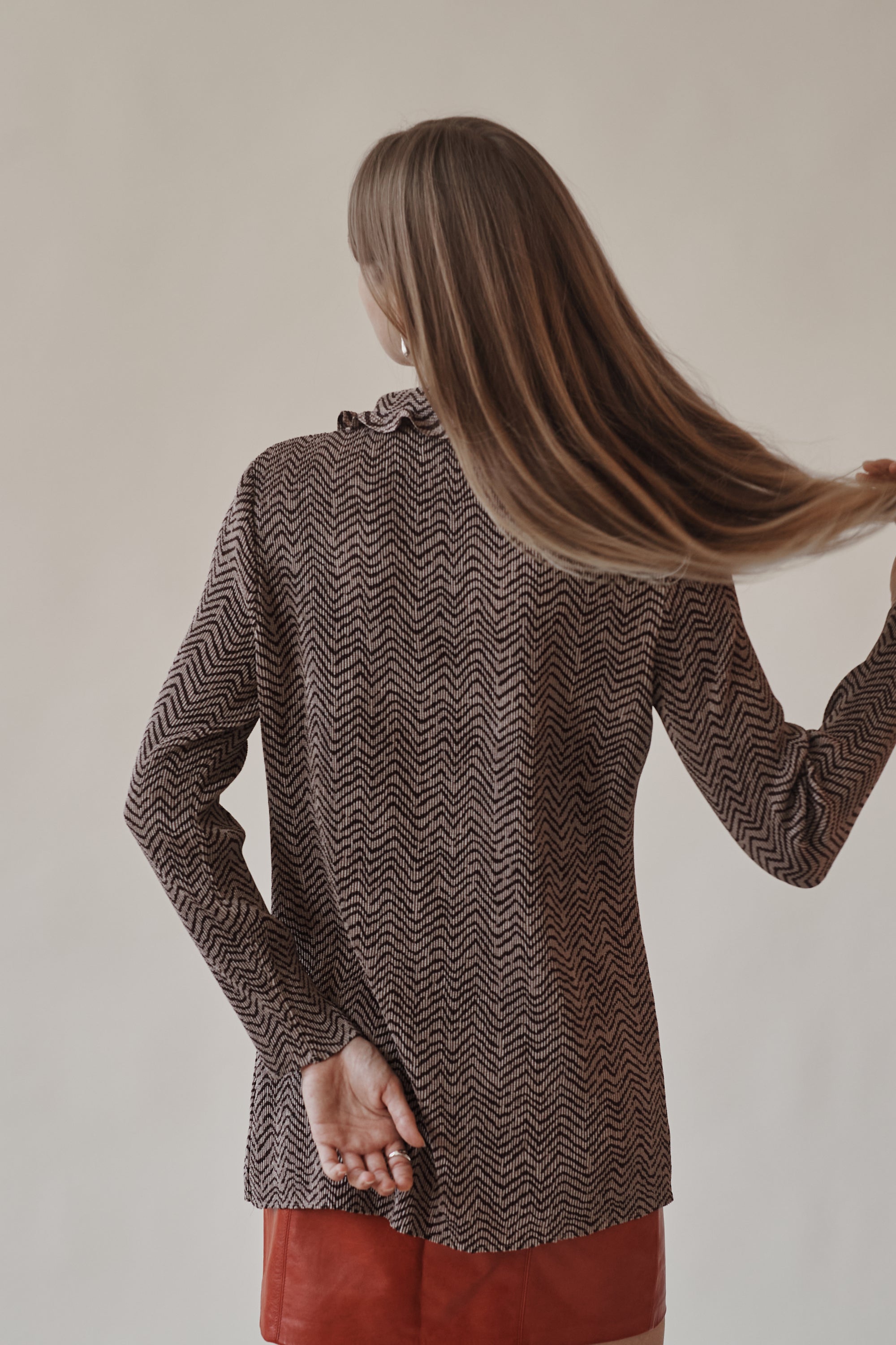 Cappuccino Geometric Pleat Top