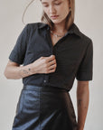 Black Polka Dot Short Sleeve Blouse