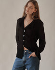 Black Mesh Knit Blouse