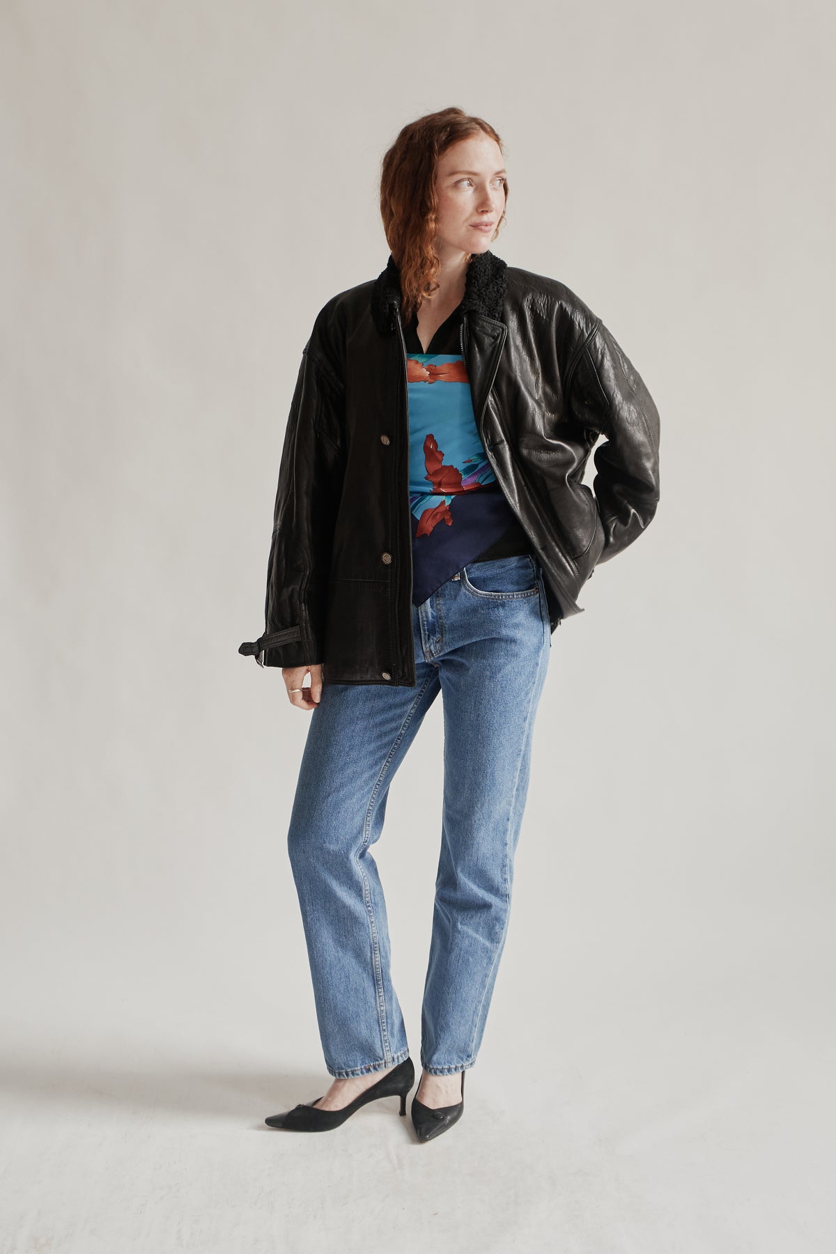 Ink Leather Jacket with Shearling Collar - Hey Jude