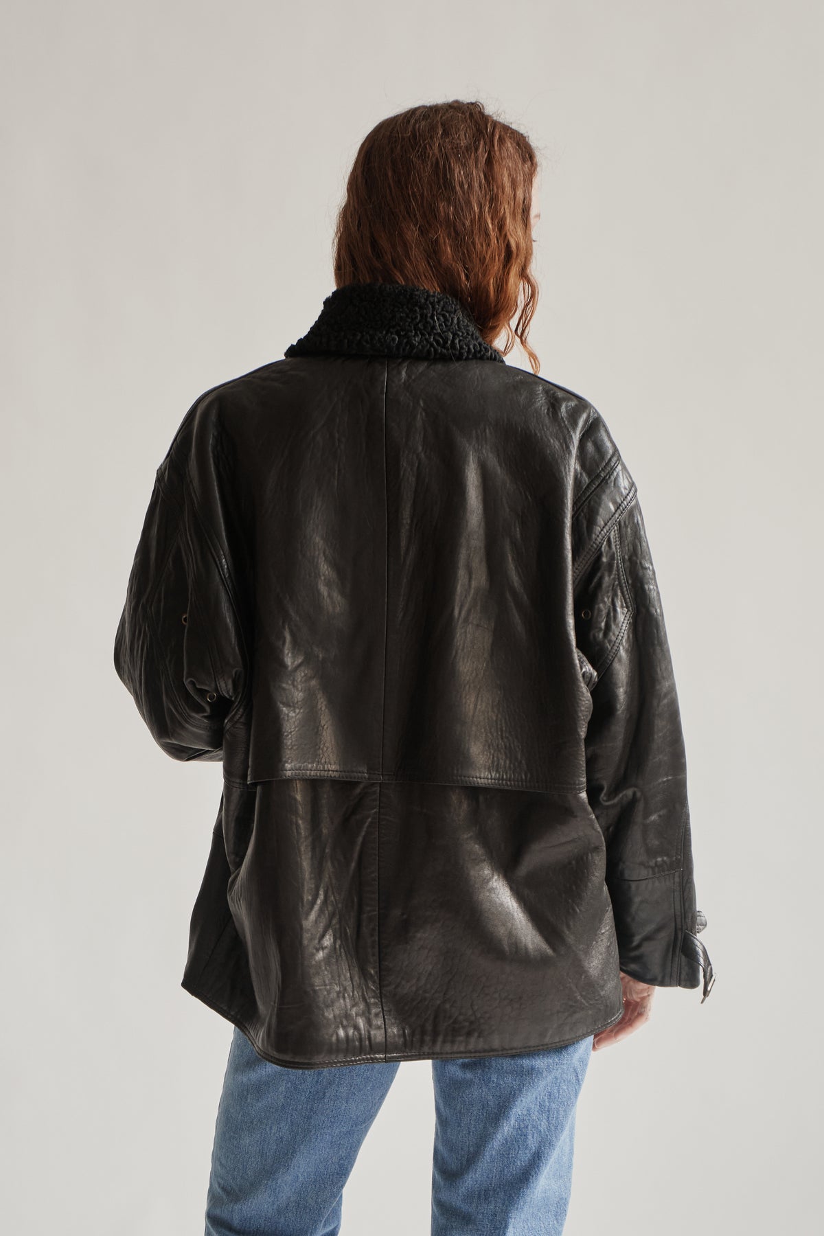 Ink Leather Jacket with Shearling Collar - Hey Jude