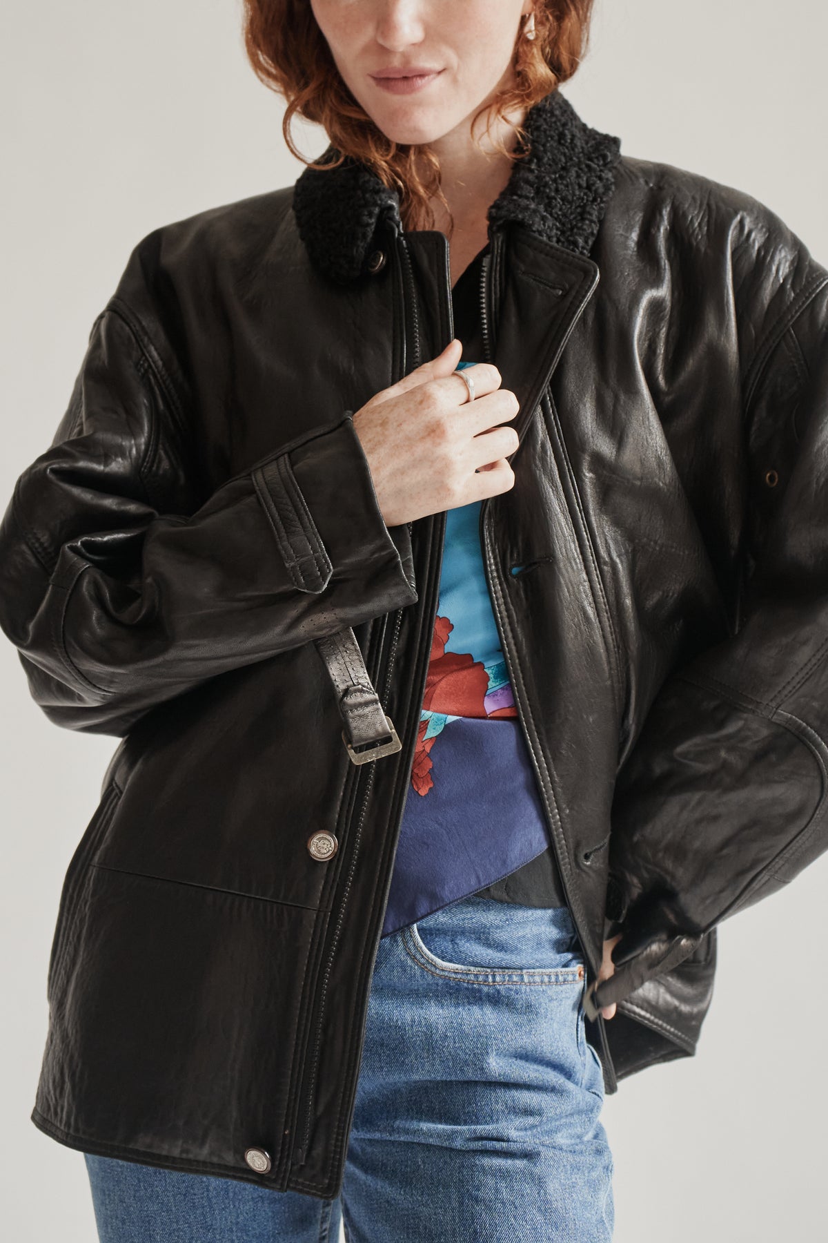 Ink Leather Jacket with Shearling Collar - Hey Jude