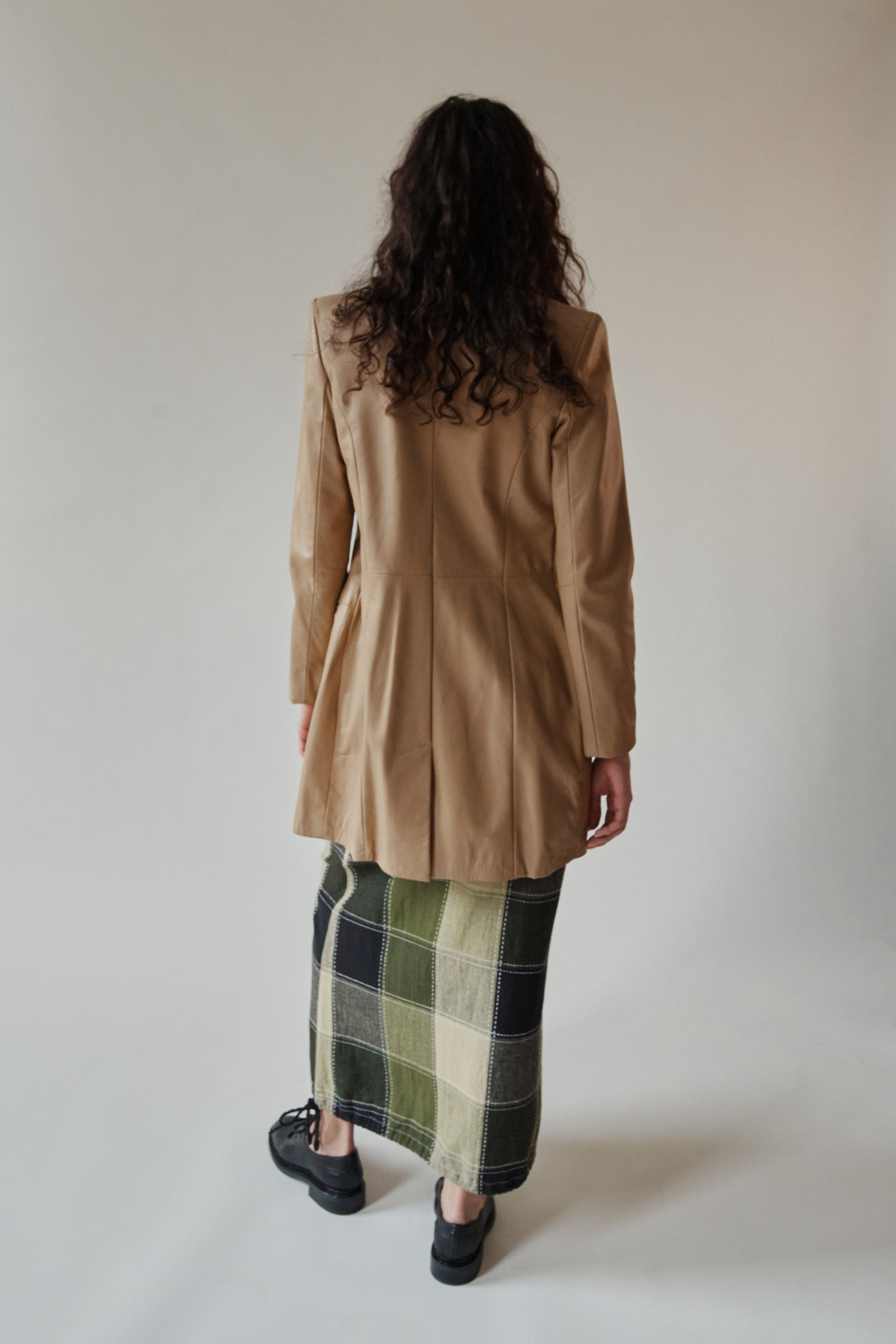 Camel Leather Midi Coat
