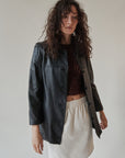 Soot Spread Collar Leather Jacket