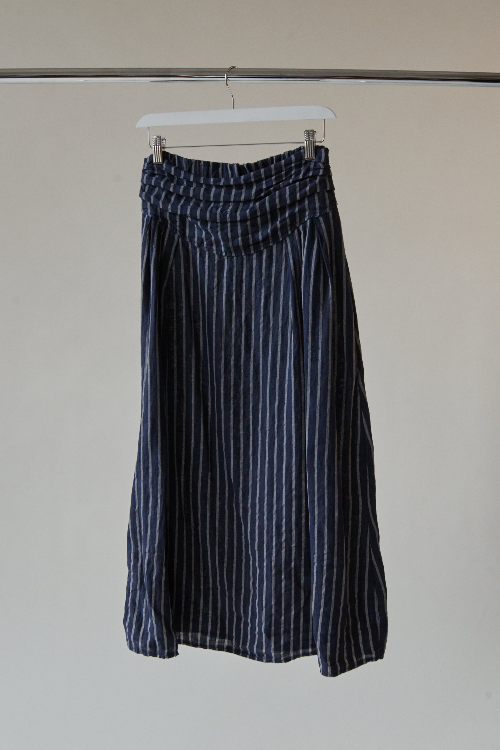 Navy Striped Linen Maxi Skirt