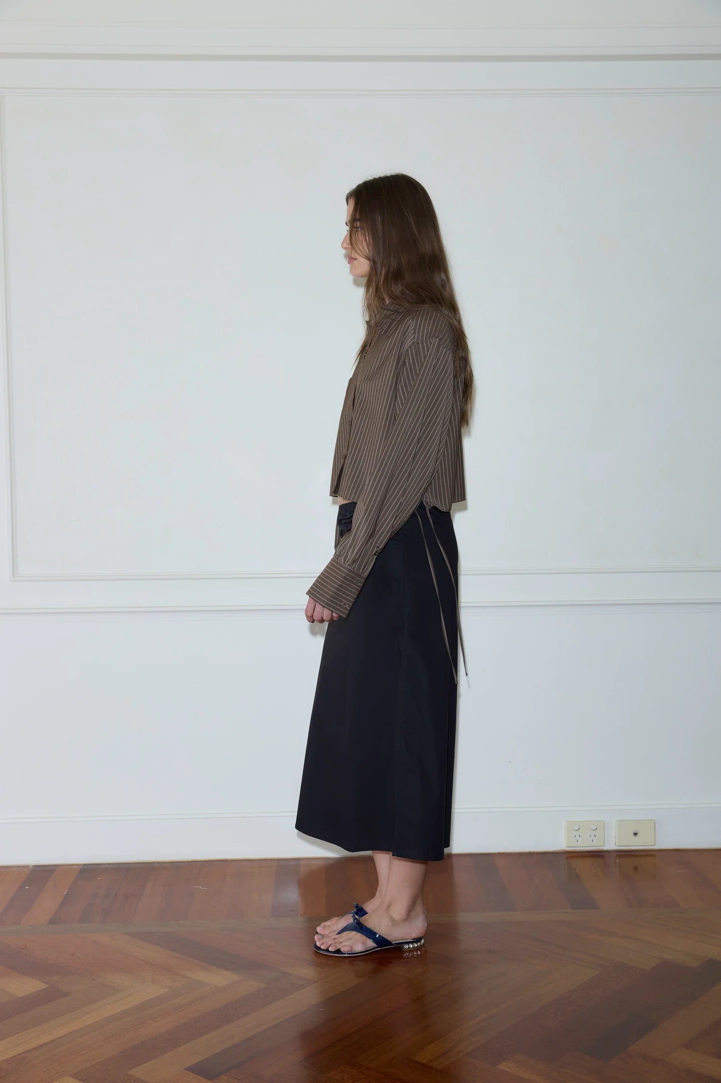 Deiji Studios | Cropped Shirt Jacket in Sable Stripe
