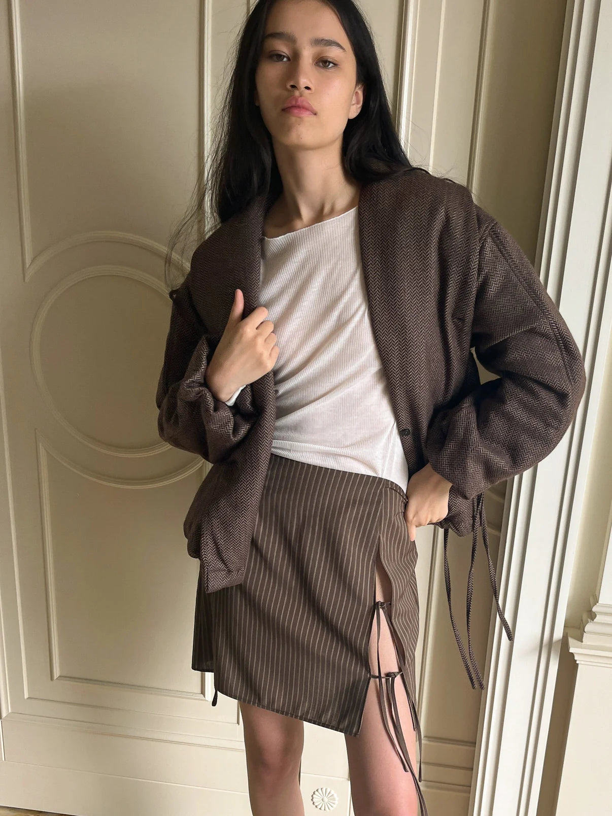 Deiji Studios | Two Ties Skirt in Sable Stripe