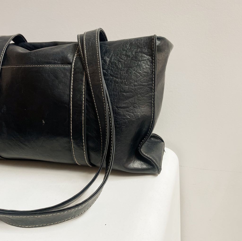 Sable Contrast Stitch Leather Tote