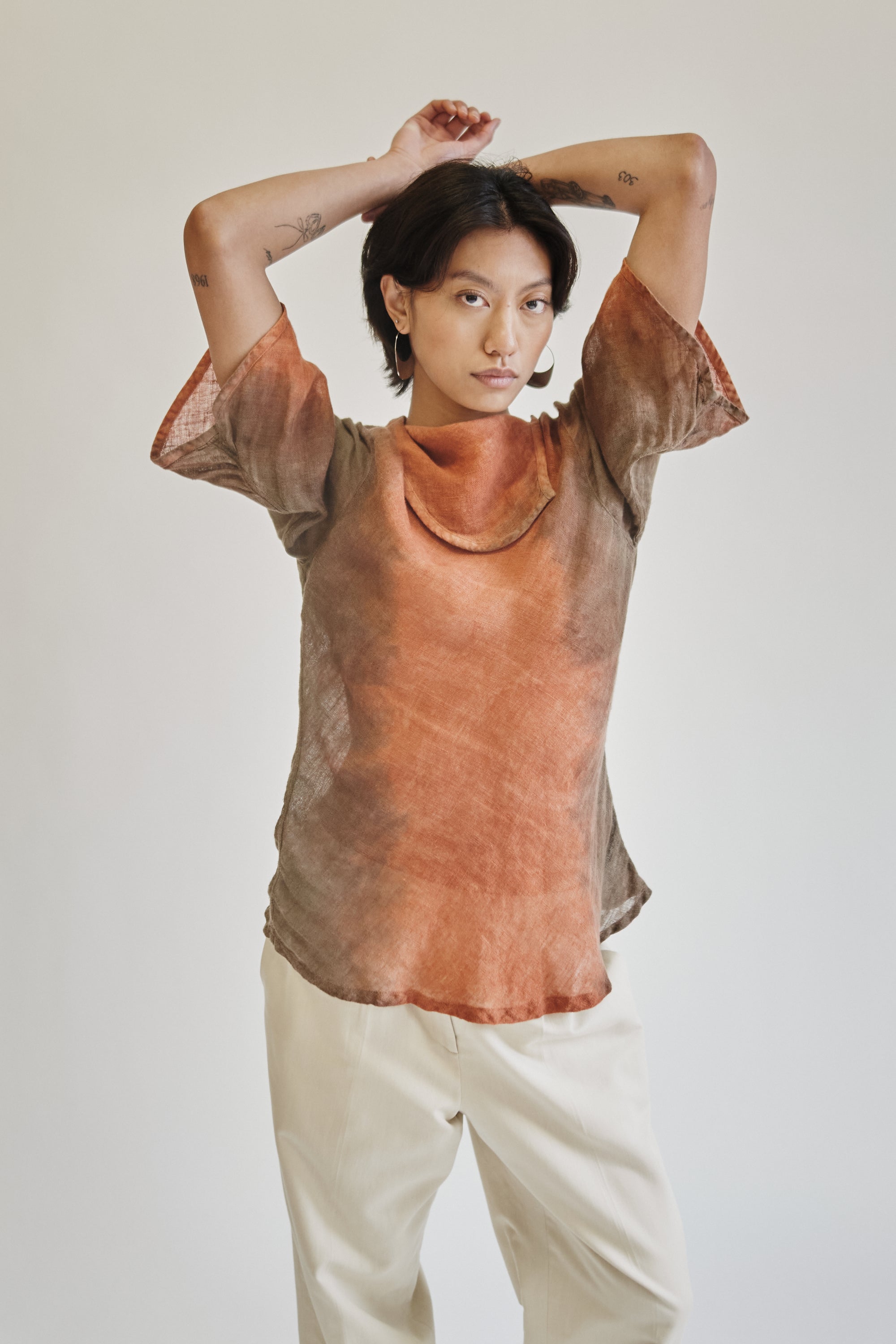 Rust Ombre Linen Asymmetrical Long Sleeve - Hey Jude
