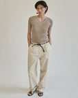 Ribbed Silk Taupe V-Neck Tee