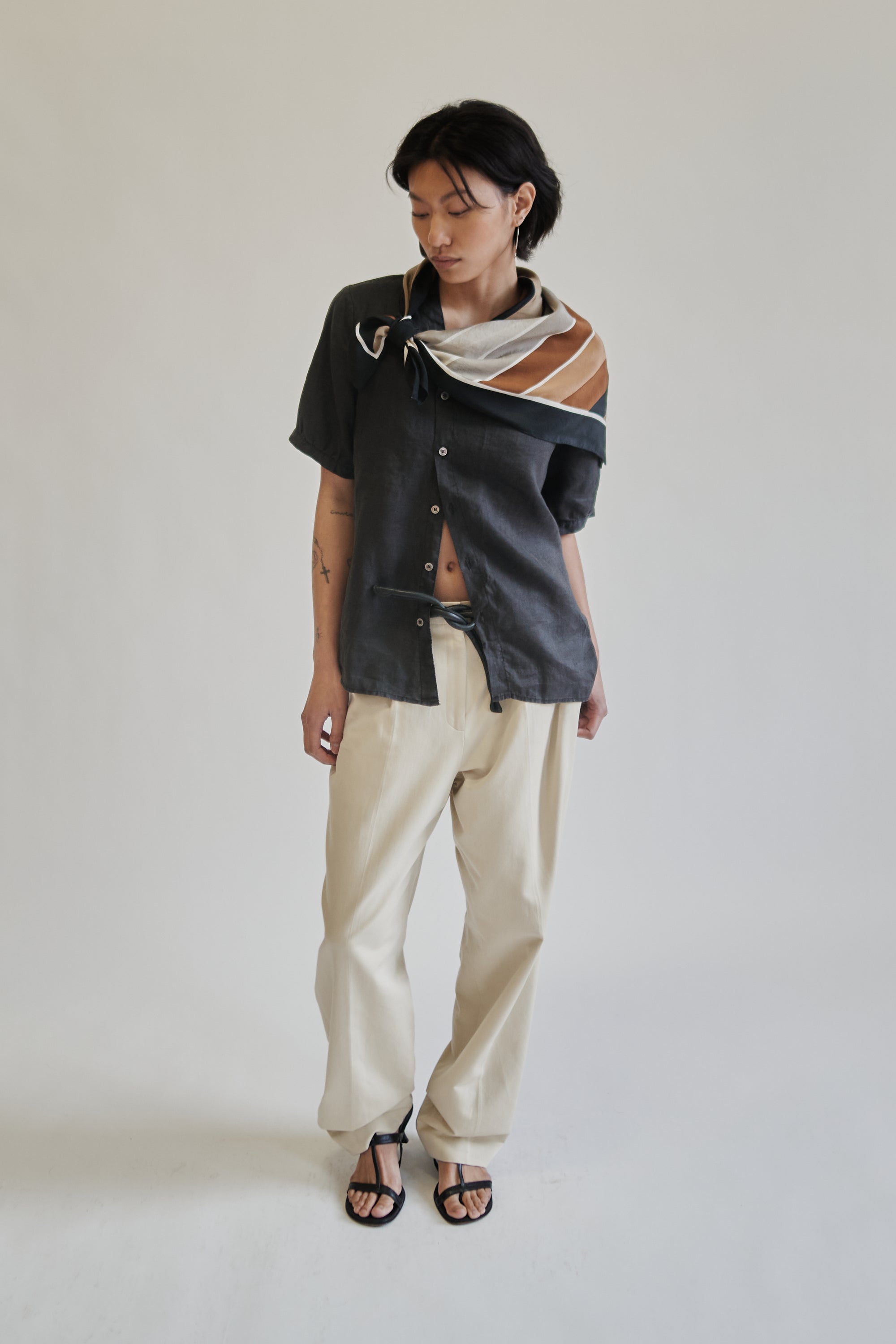 Black, Brown + Grey Striped Silk Scarf - Hey Jude