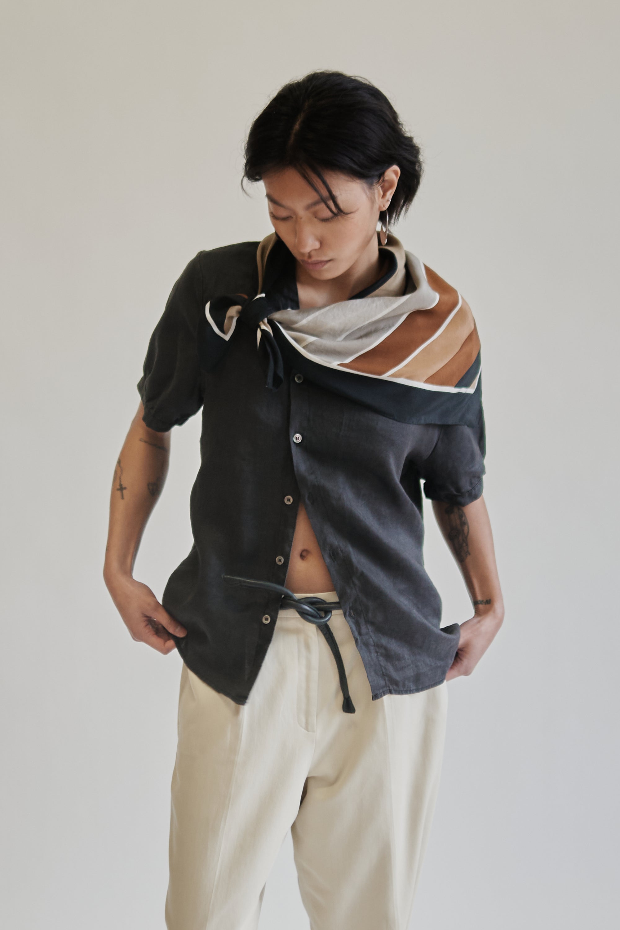 Black, Brown + Grey Striped Silk Scarf - Hey Jude