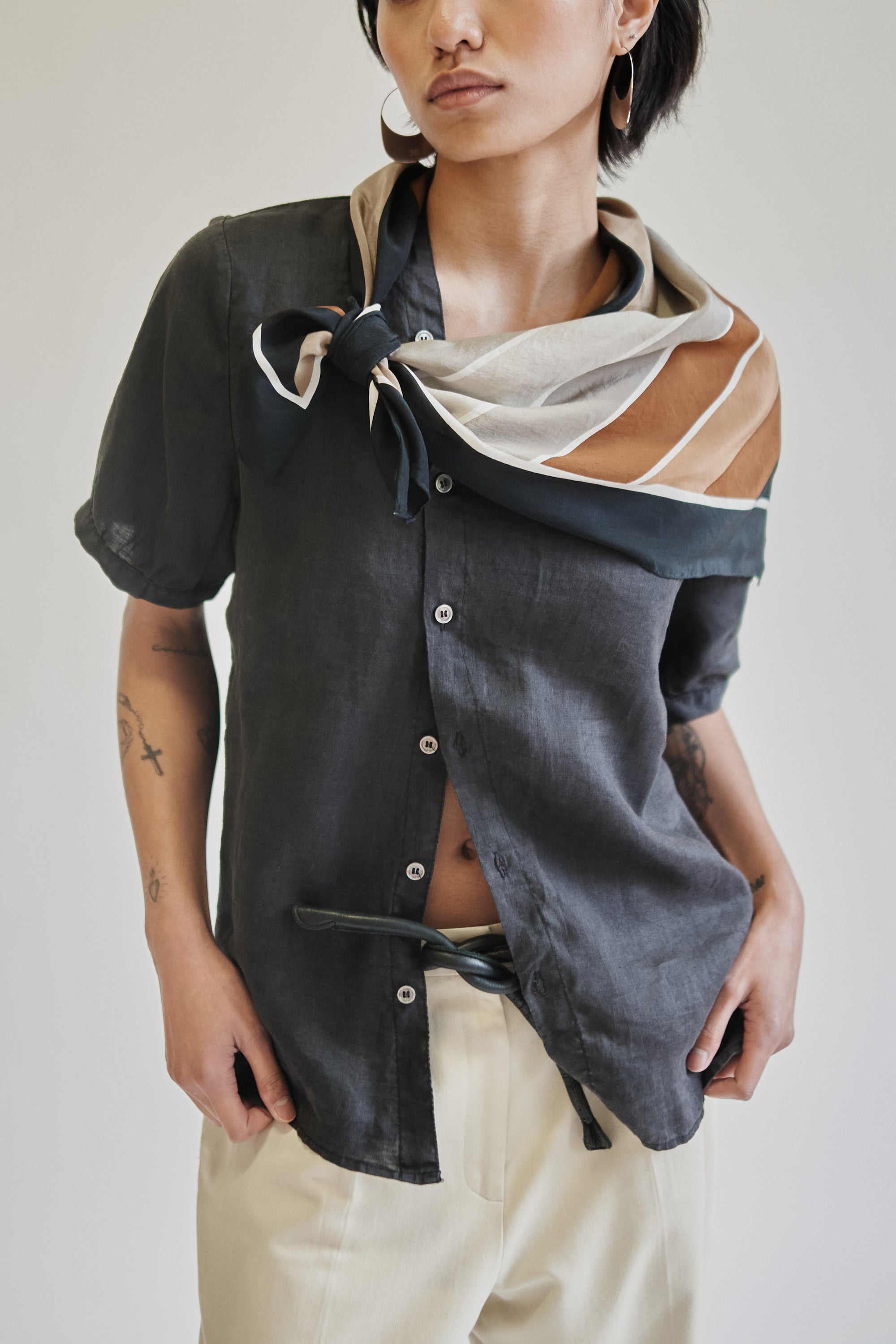 Black, Brown + Grey Striped Silk Scarf - Hey Jude