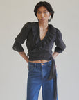 Charcoal Ruffle Wrap Blouse - Hey Jude