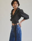 Charcoal Ruffle Wrap Blouse - Hey Jude