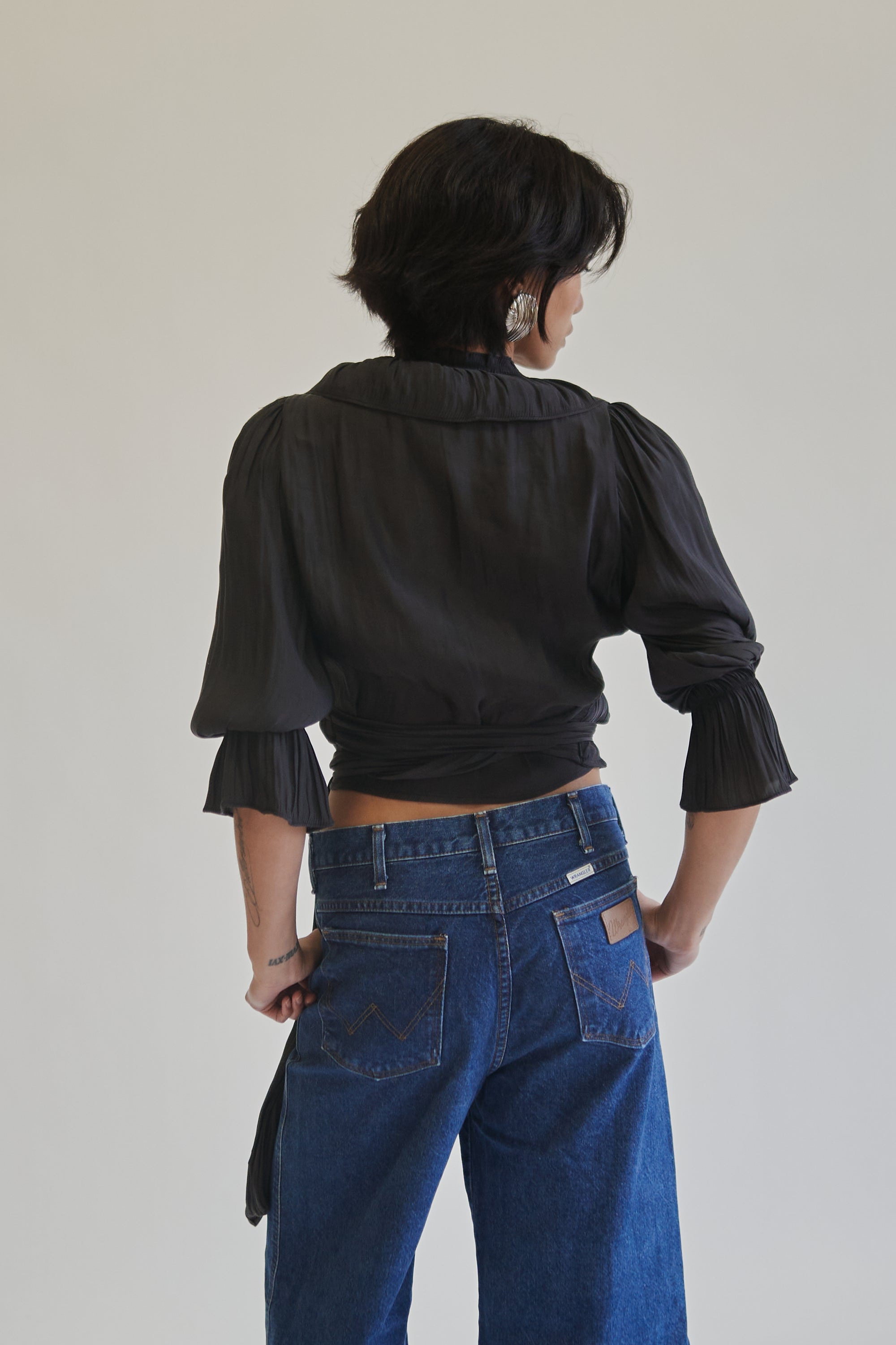 Charcoal Ruffle Wrap Blouse - Hey Jude