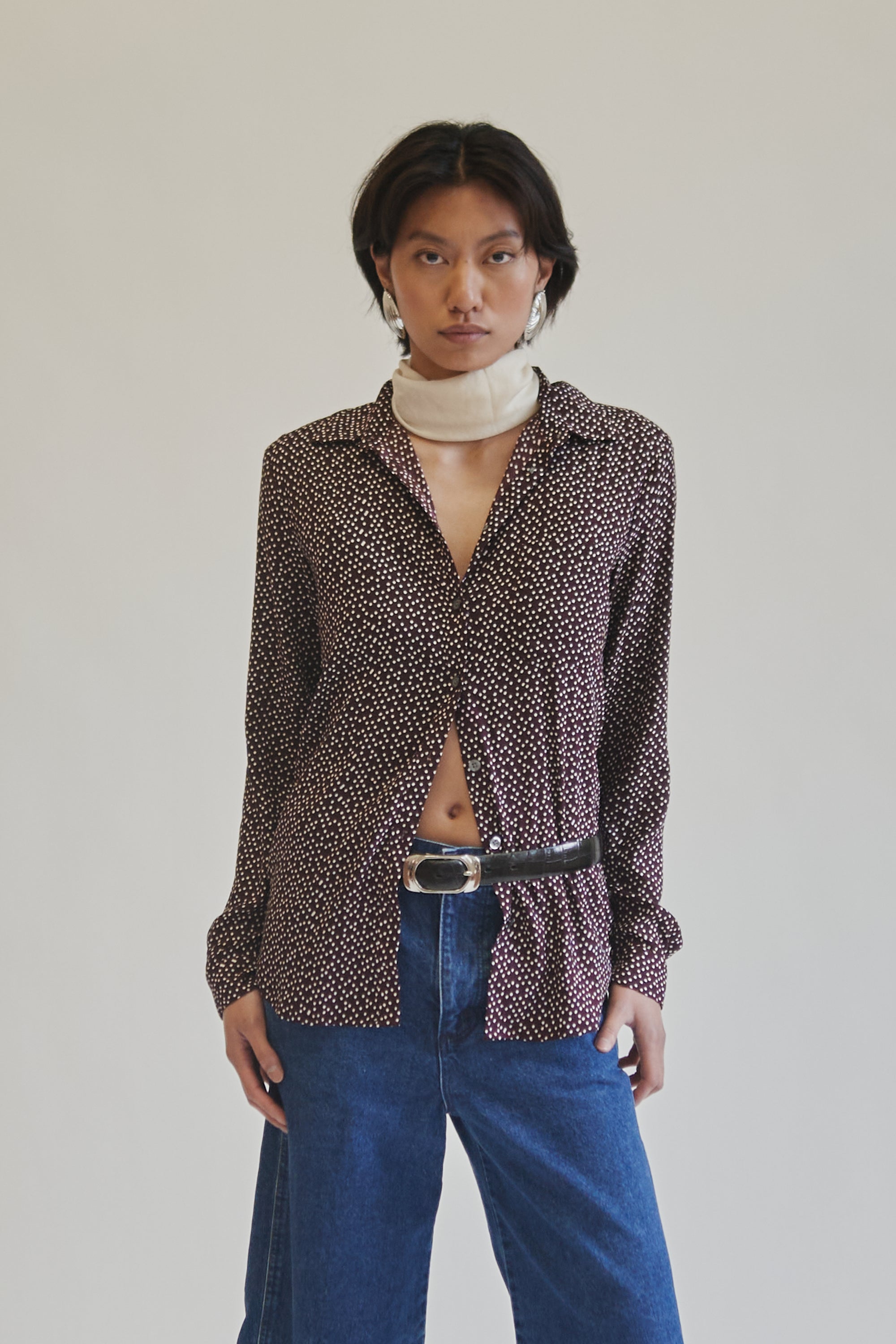 Burgundy Micro Polka Dot Blouse - Hey Jude