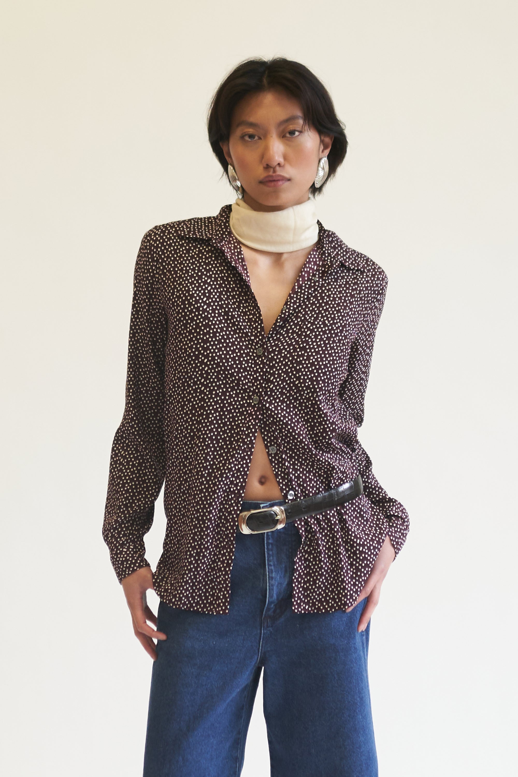 Burgundy Micro Polka Dot Blouse - Hey Jude