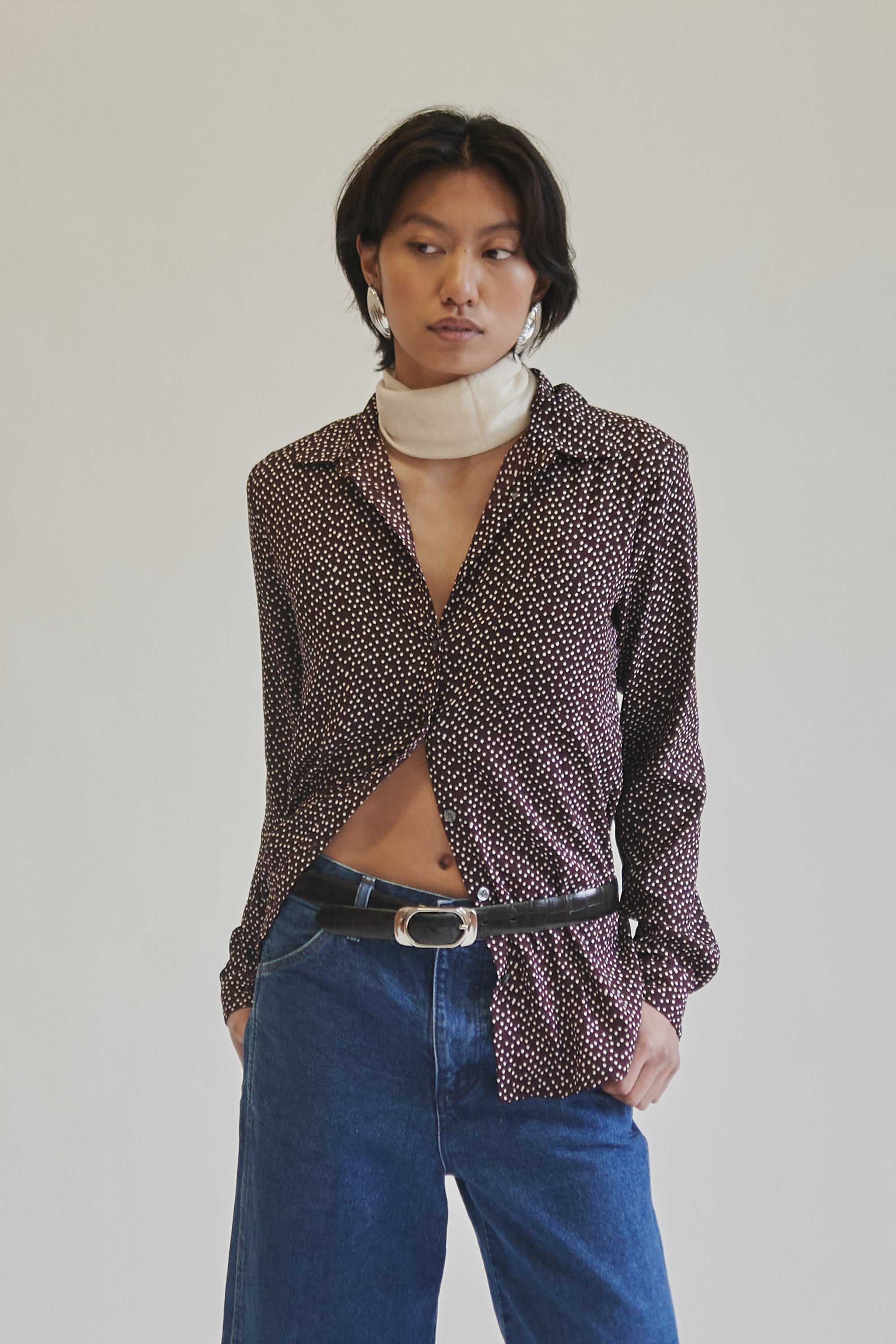 Burgundy Micro Polka Dot Blouse - Hey Jude