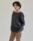 Navy Linen + Silk Peplum Top - Hey Jude
