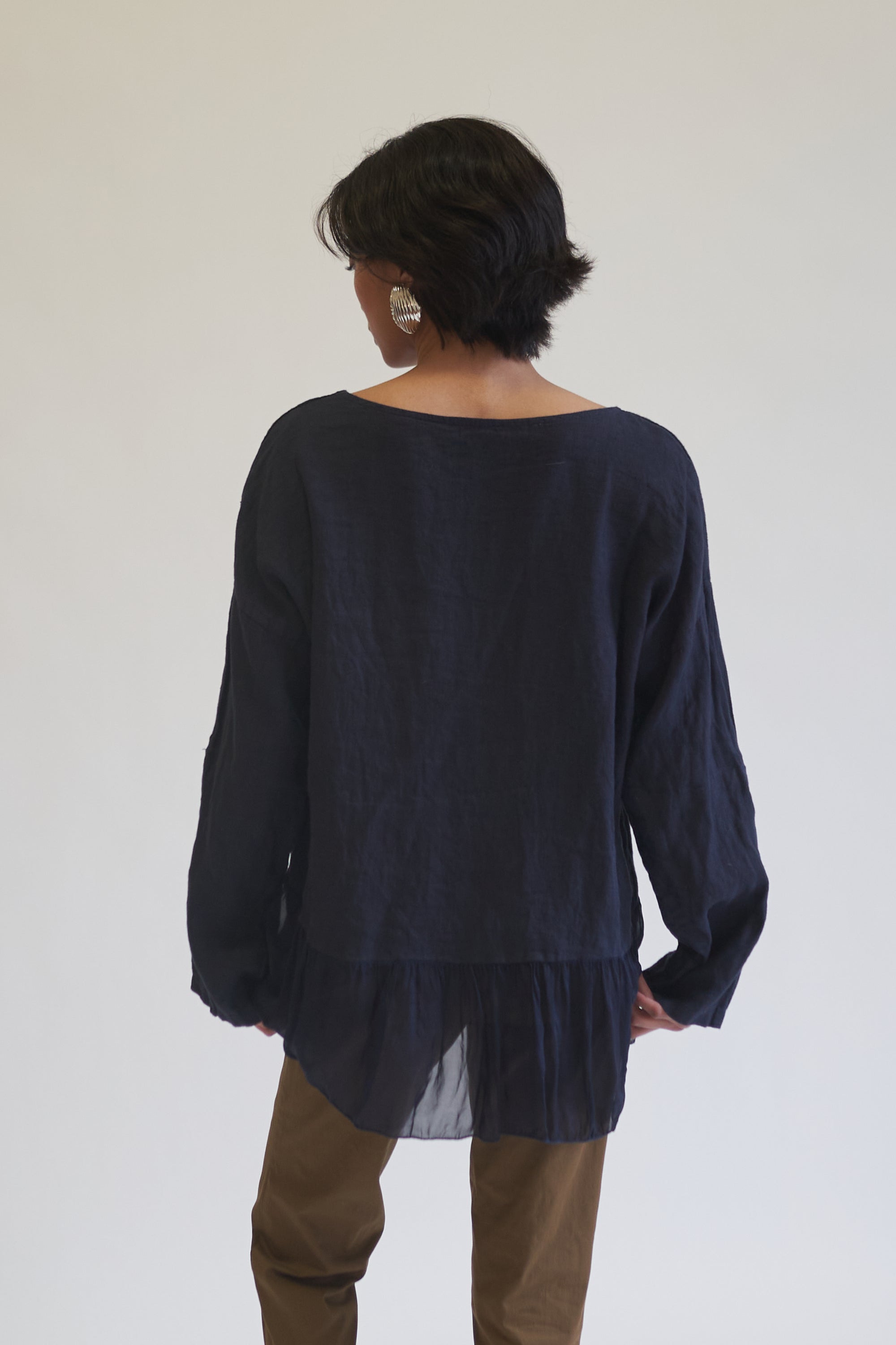 Navy Linen + Silk Peplum Top - Hey Jude