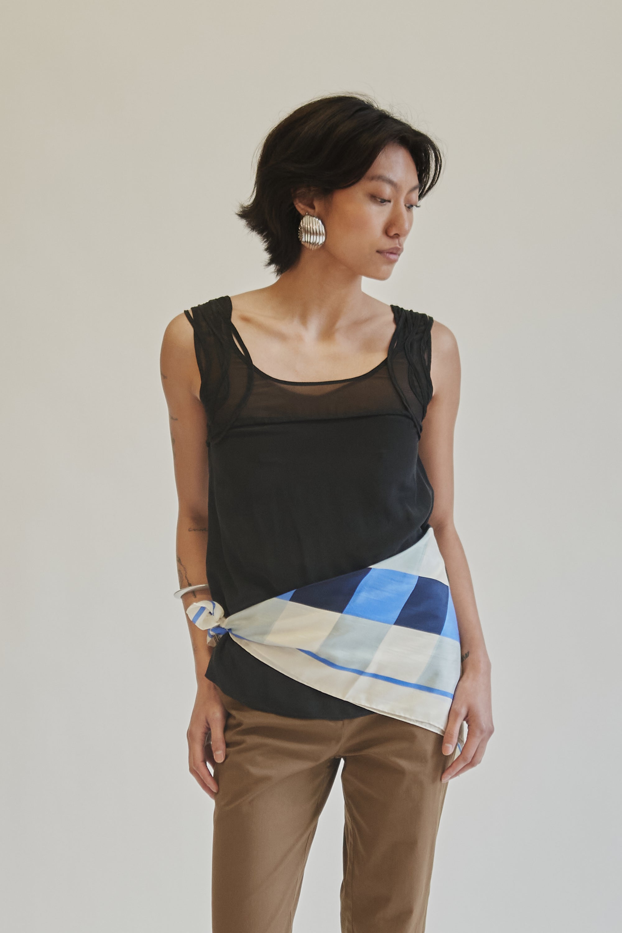 Blue + White Geometric Silk Scarf - Hey Jude