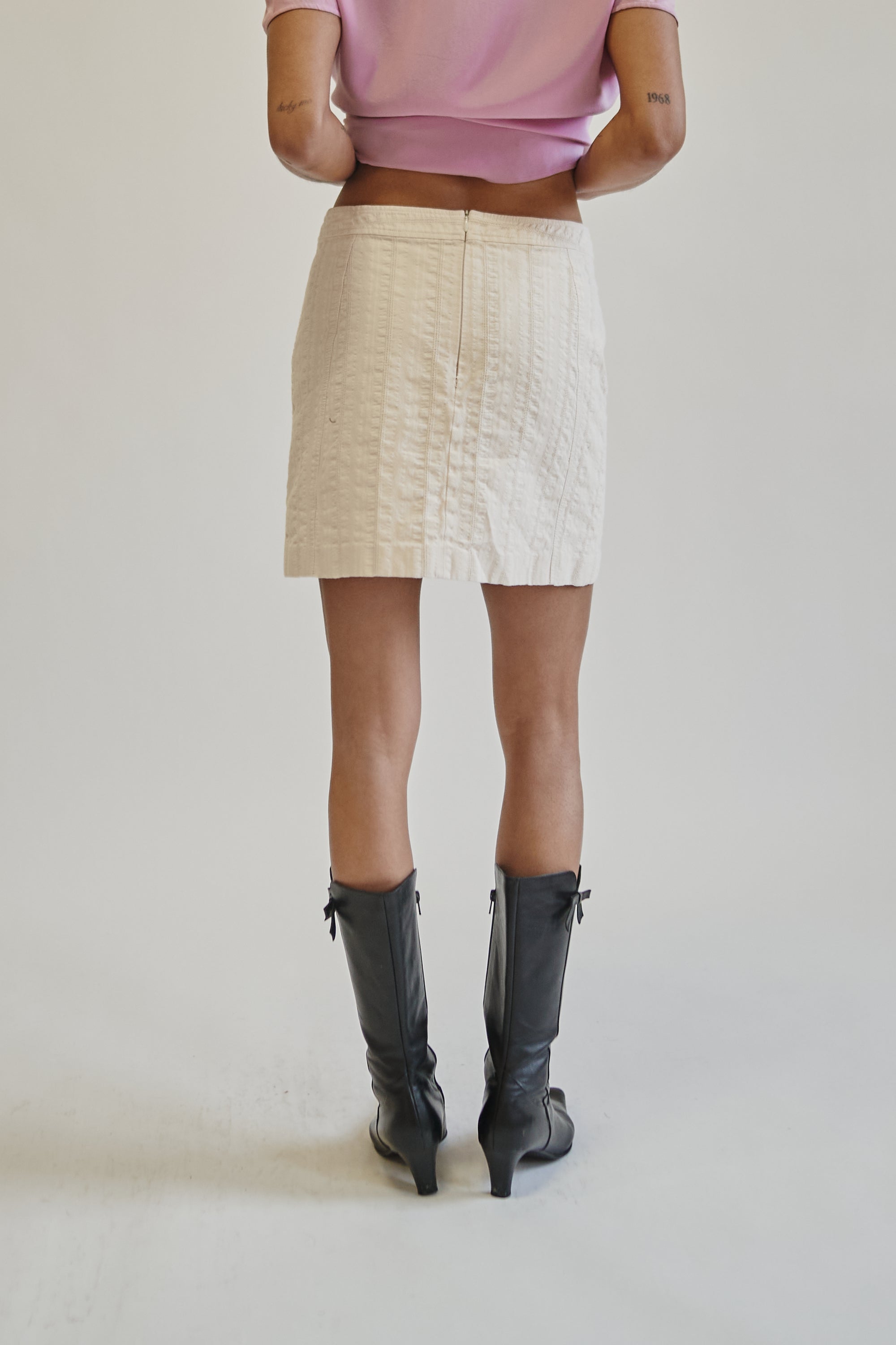 Cream Textured Cotton Mini Skirt - Hey Jude