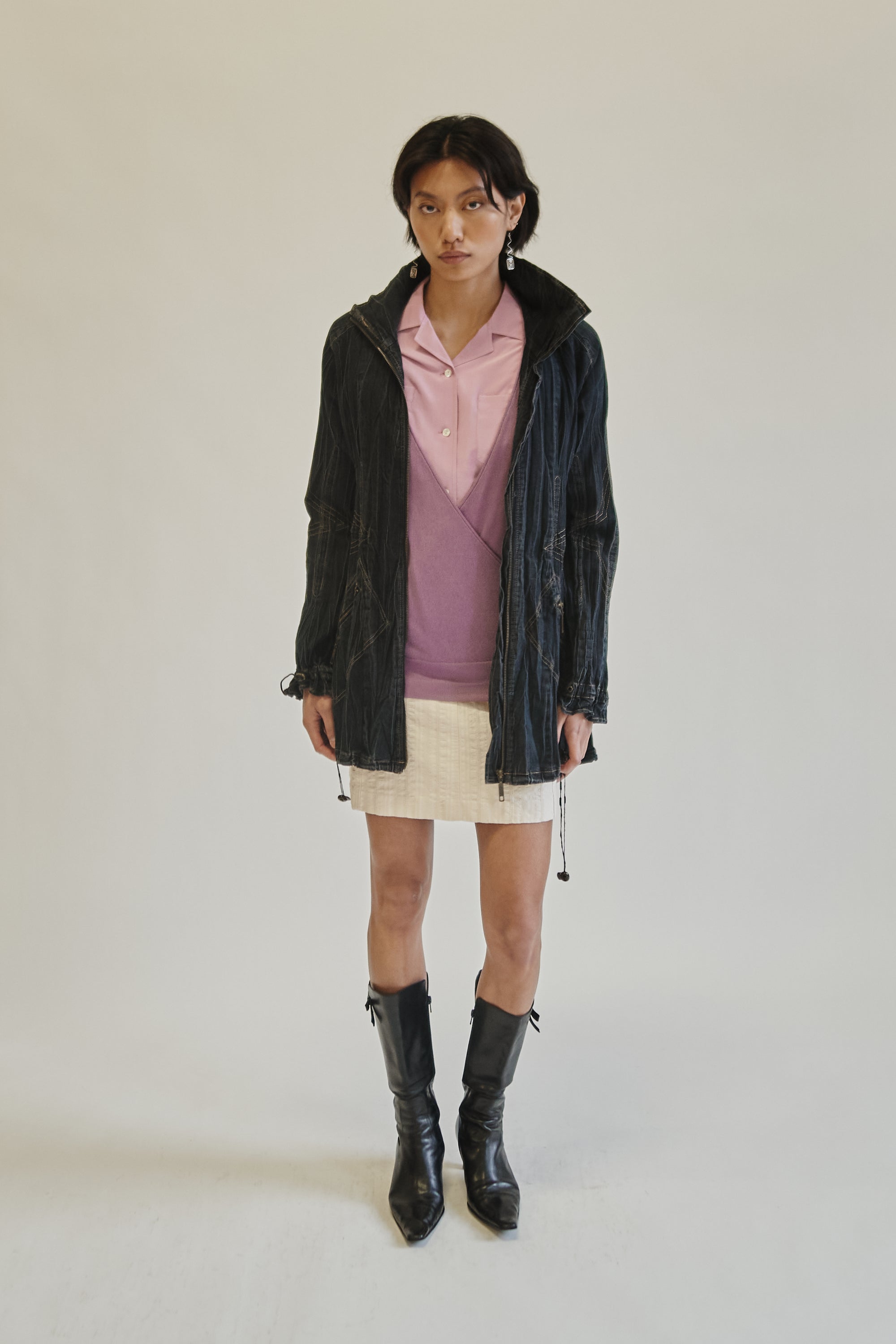 Denim Crepe Long Zip Jacket - Hey Jude