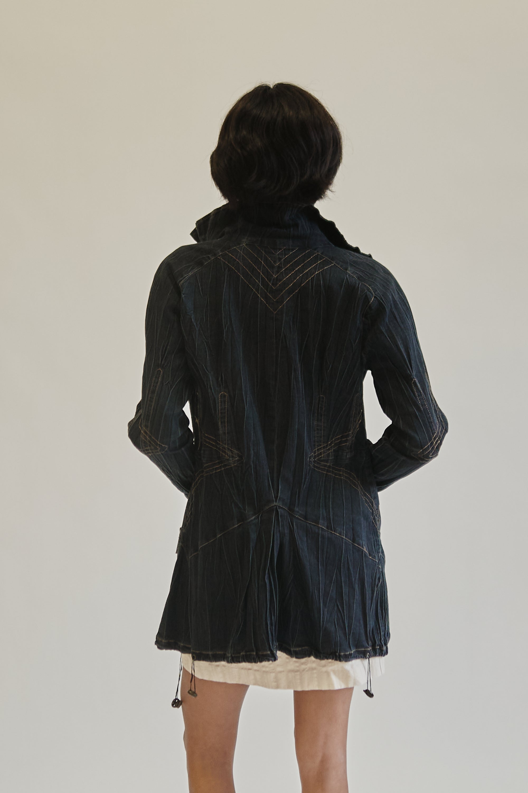Denim Crepe Long Zip Jacket - Hey Jude