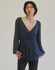 Slate Blue Draped Silk Blouse - Hey Jude