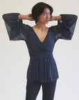 Slate Blue Draped Silk Blouse - Hey Jude