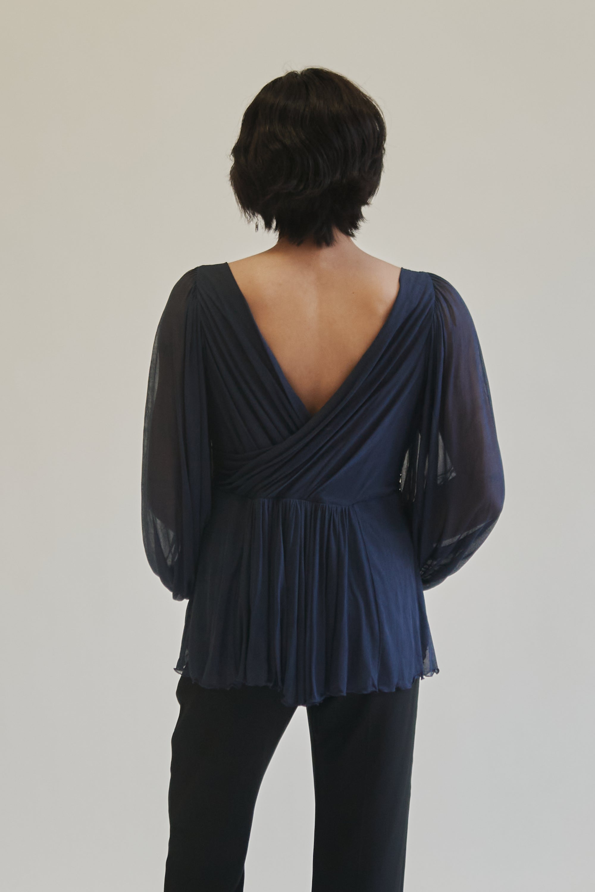 Slate Blue Draped Silk Blouse - Hey Jude