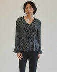 Navy Sheer Polka Dot Ruffle Blouse - Hey Jude