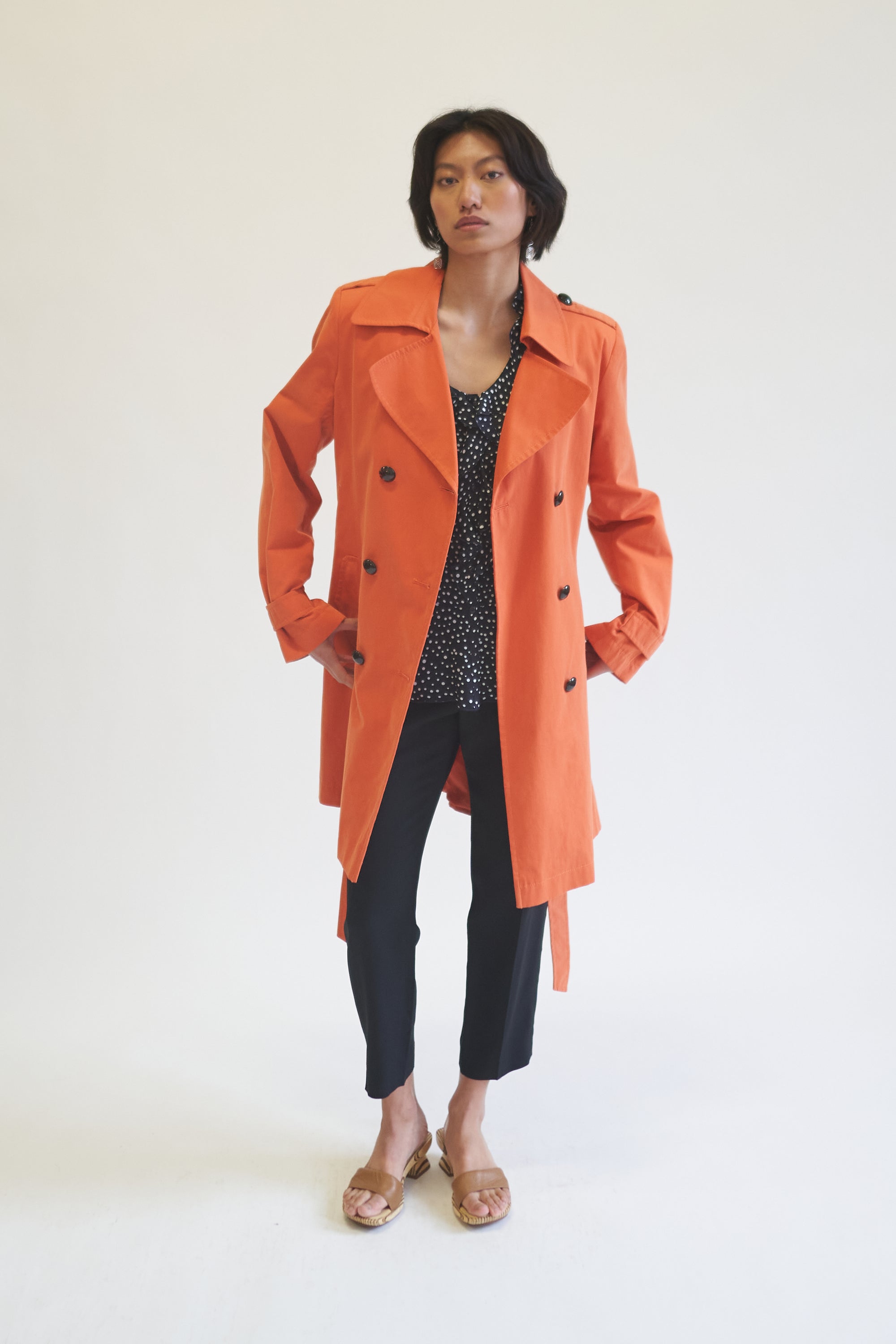 Tangerine Double-Breasted Cotton Trench - Hey Jude