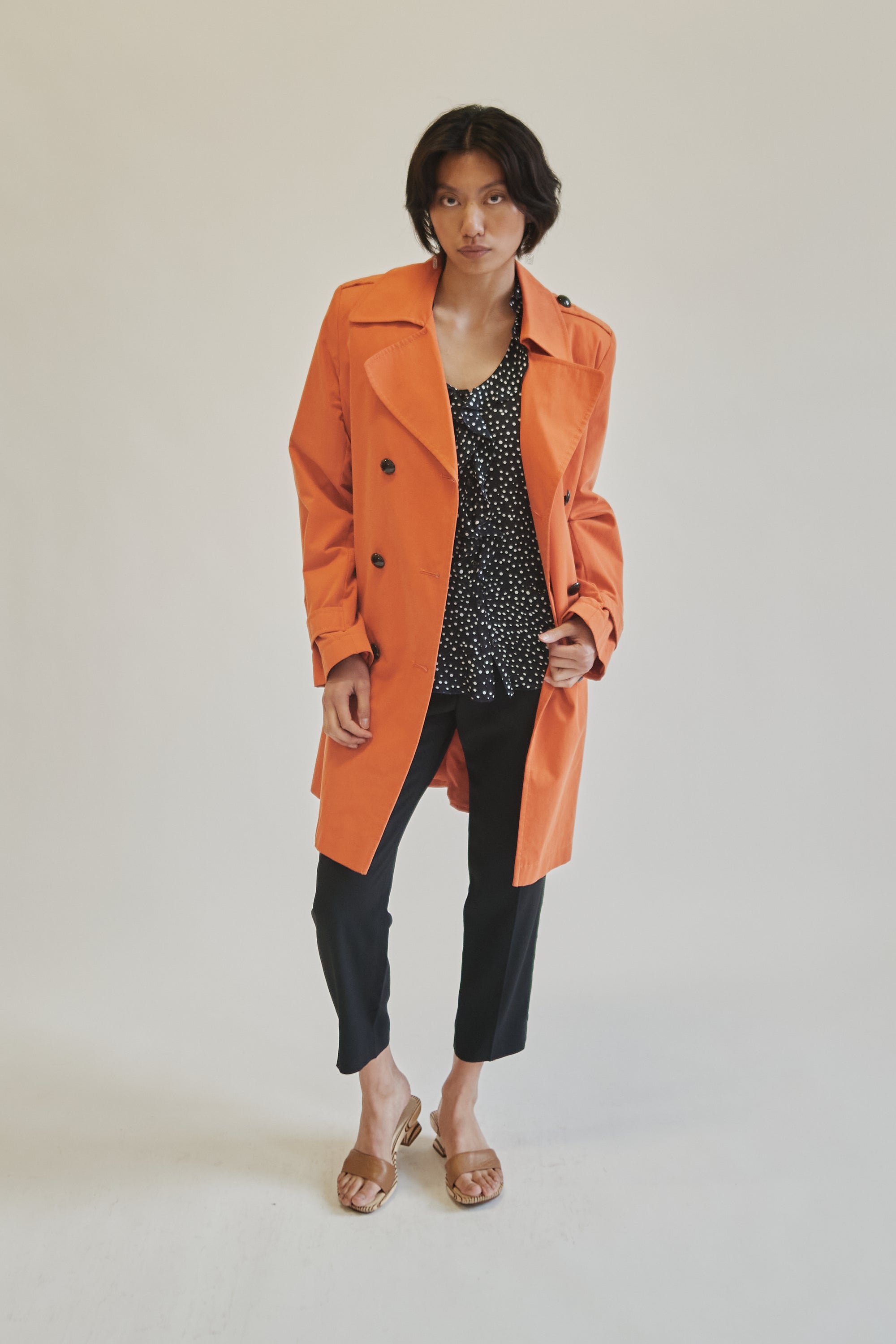 Tangerine Double-Breasted Cotton Trench - Hey Jude