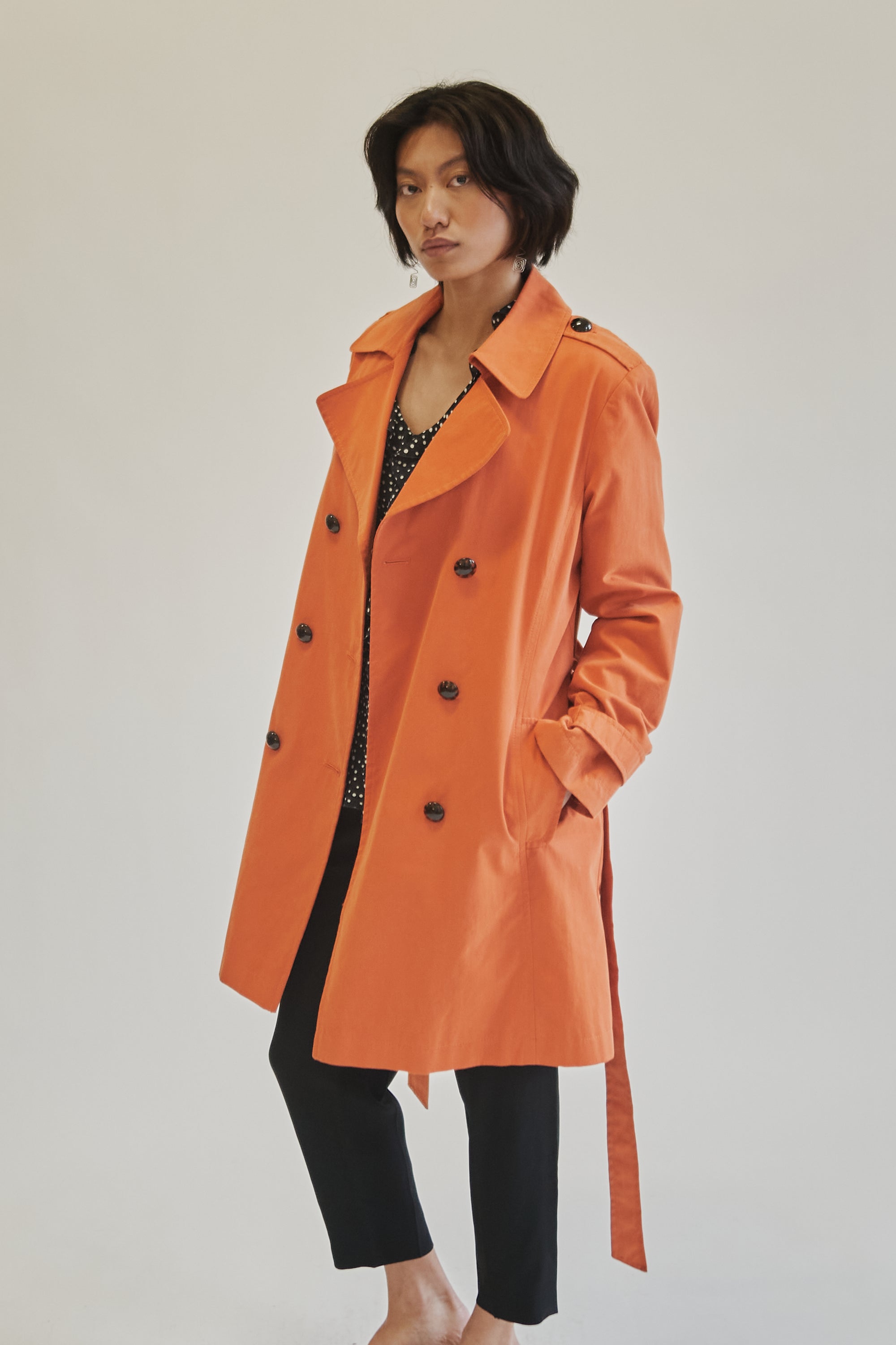 Tangerine Double-Breasted Cotton Trench - Hey Jude