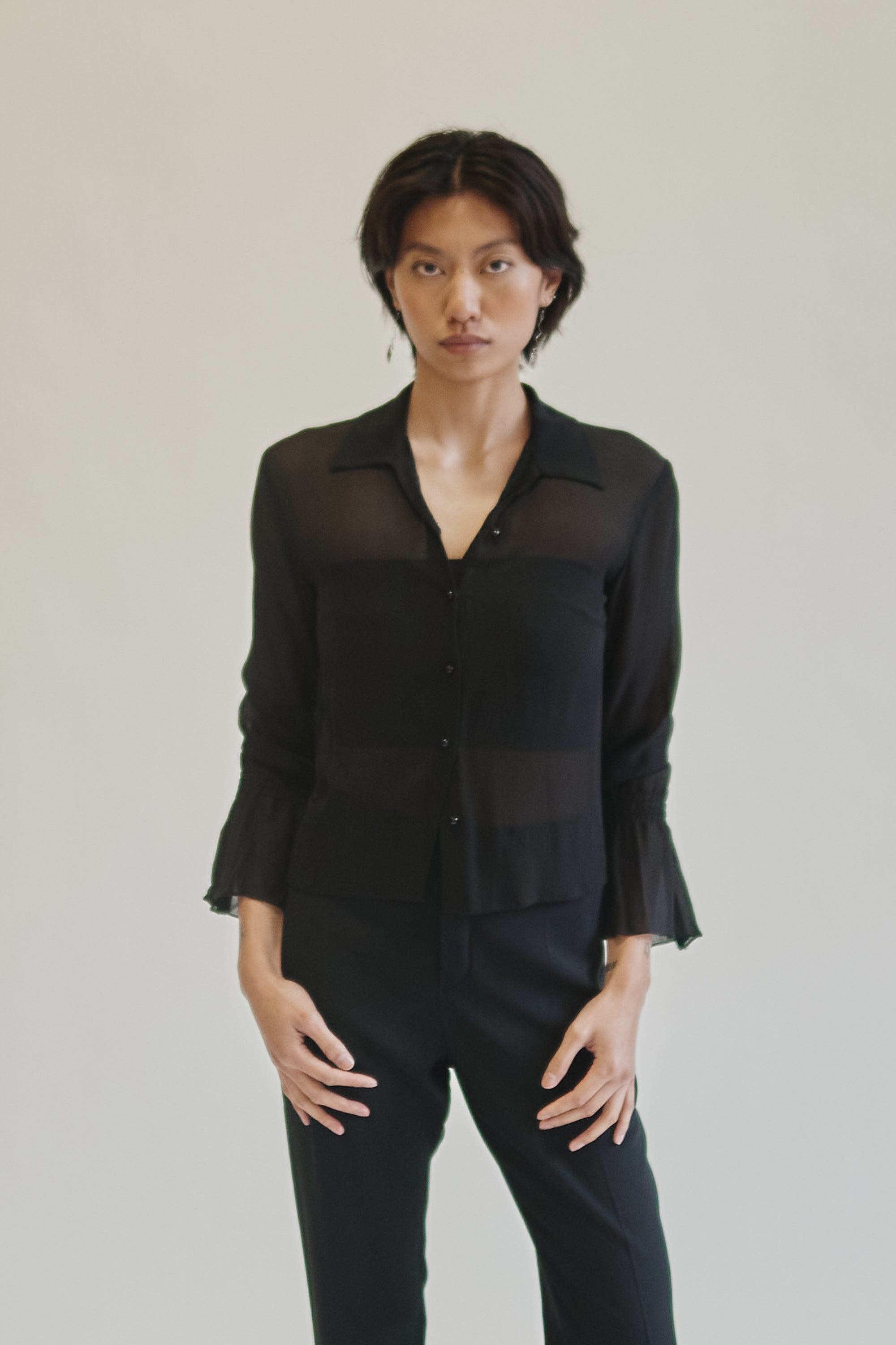 Black Sheer Silk Button Blouse - Hey Jude