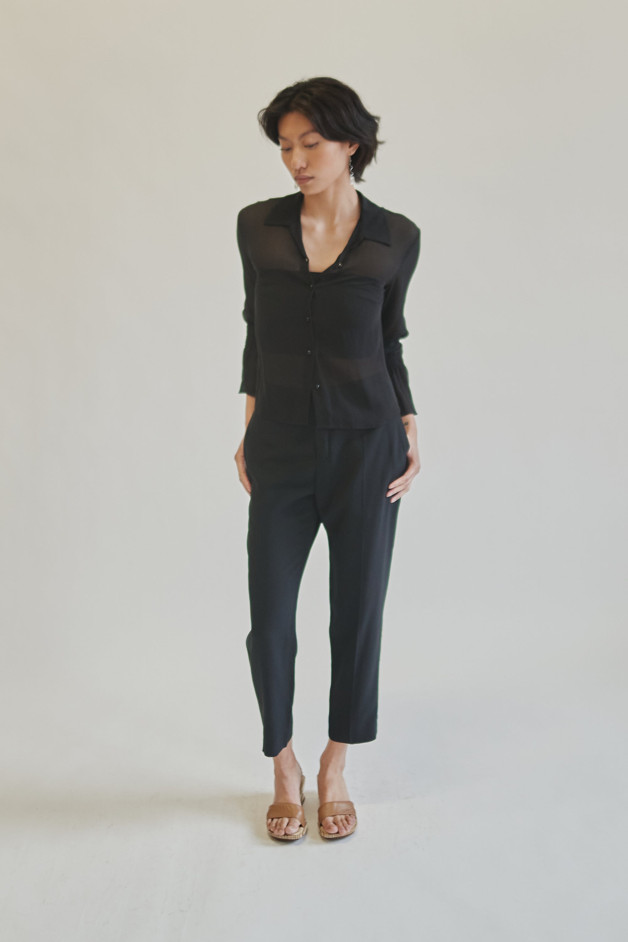 Black Sheer Silk Button Blouse - Hey Jude