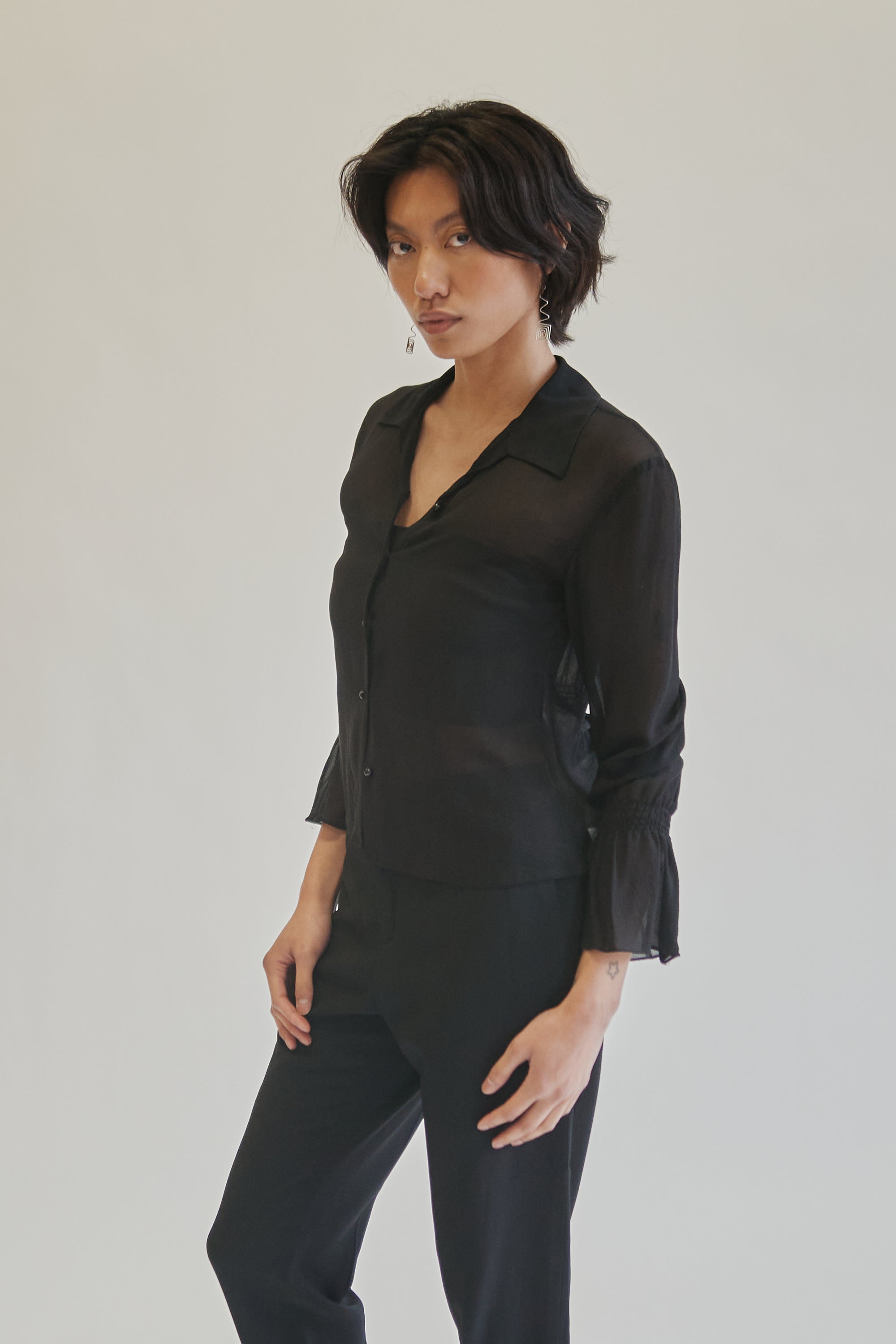 Black Sheer Silk Button Blouse - Hey Jude